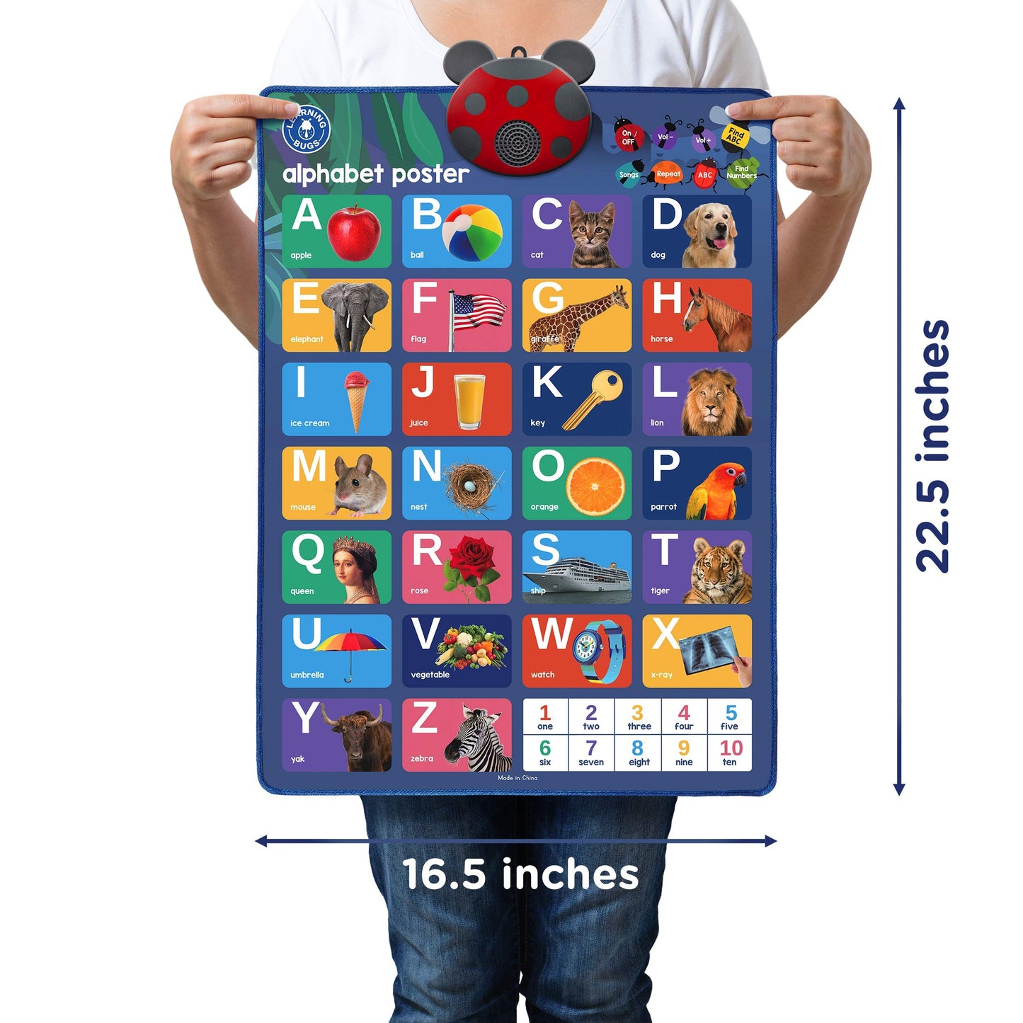 LEARNING BUGS Interactive ABC & 123s Talking Poster & Musical Wall Chart, Educational Toy for Toddlers