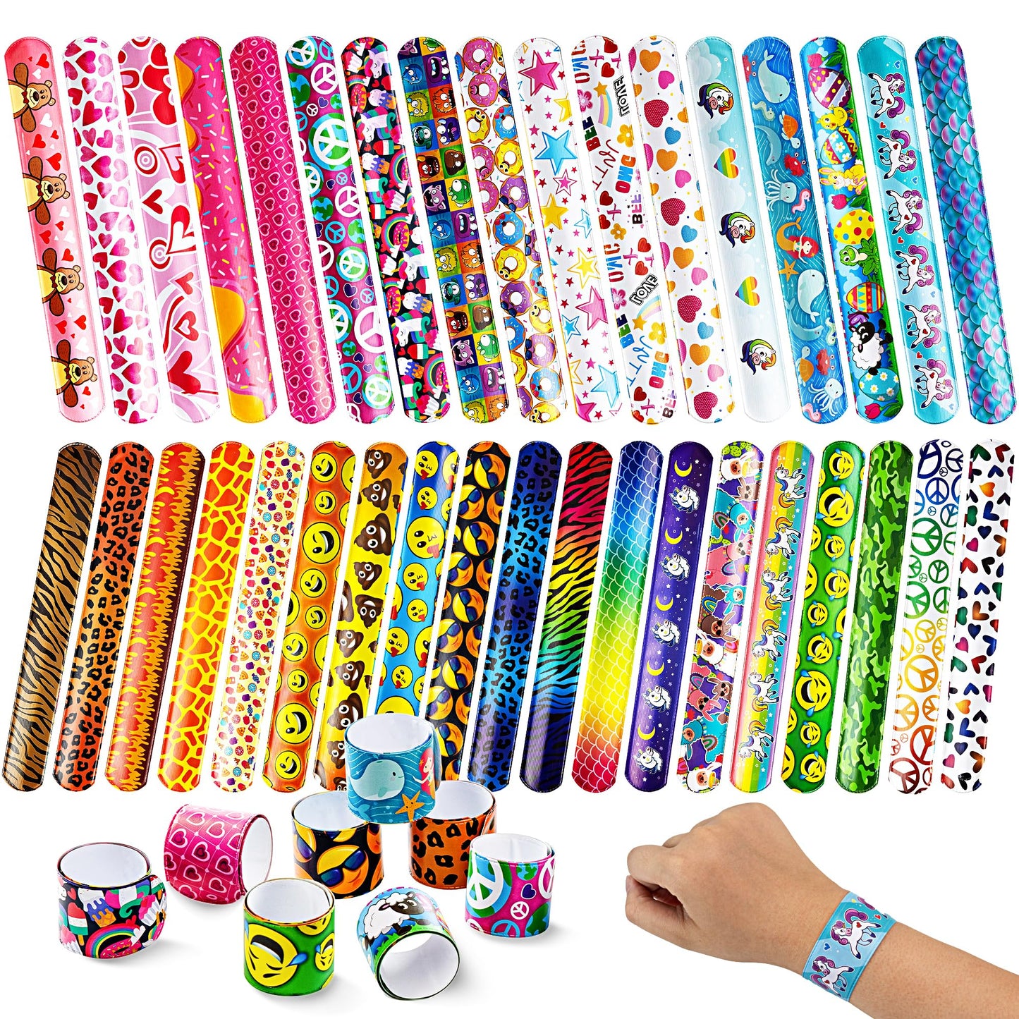 JOYIN 144 Pcs Slap Bracelets for Kids, Bulk Wristbands with Animals, Friendship, Heart, Party Favors, Classroom Prizes Birthday Exchanging Gifts,Goodies Bag Stuffers Fillers