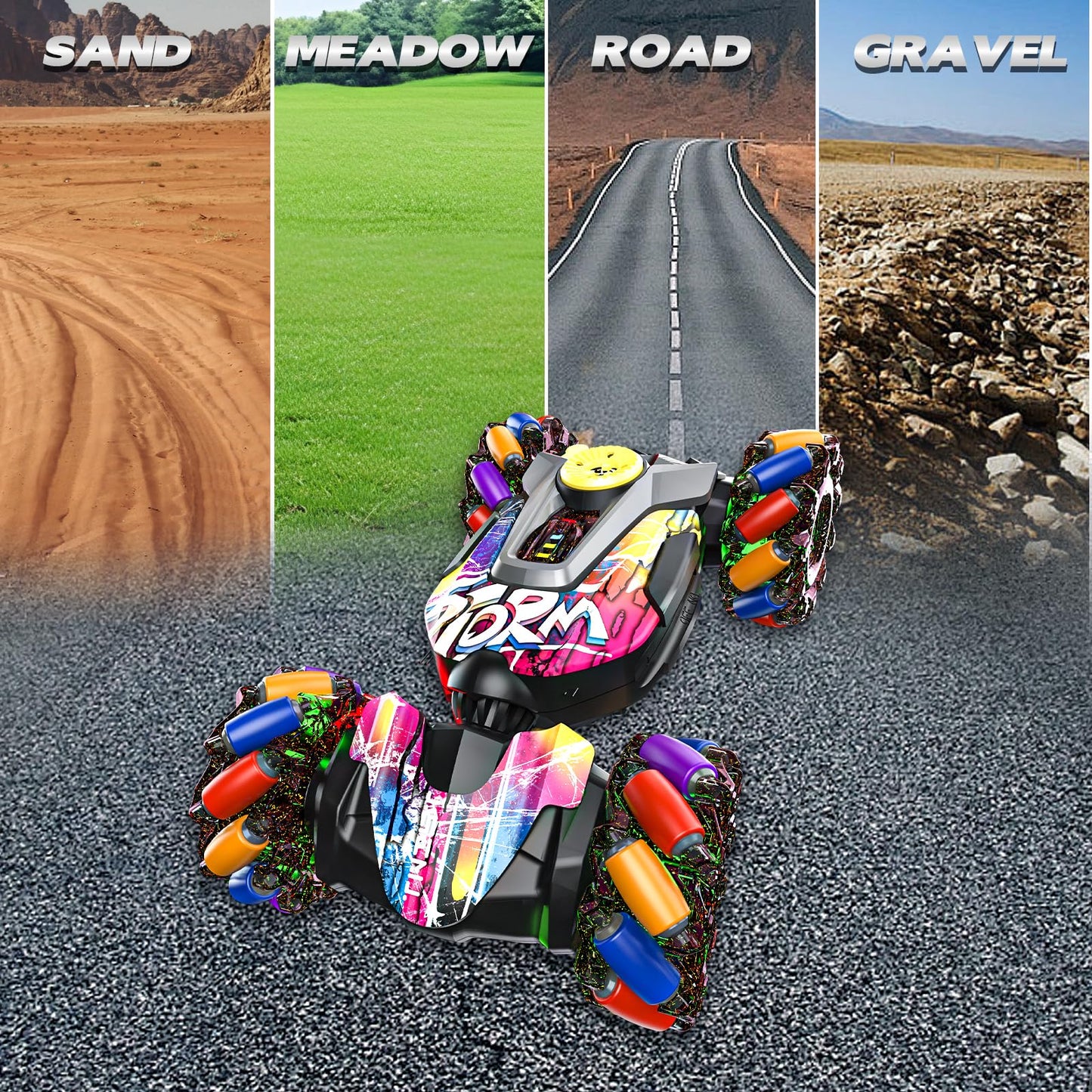 Gesture Sensing RC Stunt Car,Remote Control Car Toys for Ages 5-7-13,with Lights Music Spray,4WD 360° Spins All Terrains Kids Toys RC Cars,3-6 Year Old Boy Birthday Gift & 3-12 Best Gift for Kids