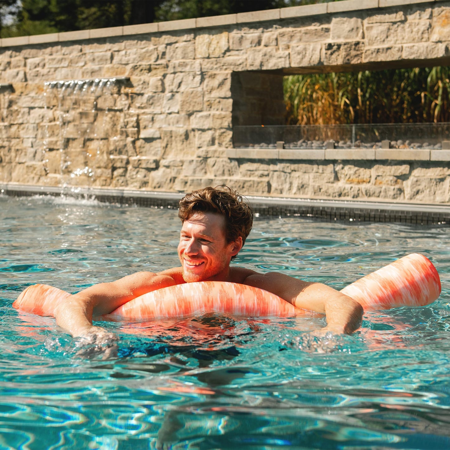Big Joe Noodle Pool Float, Peach Glow, Doubled-Sided Mesh, Quick Draining Fabric, No Inflation Needed
