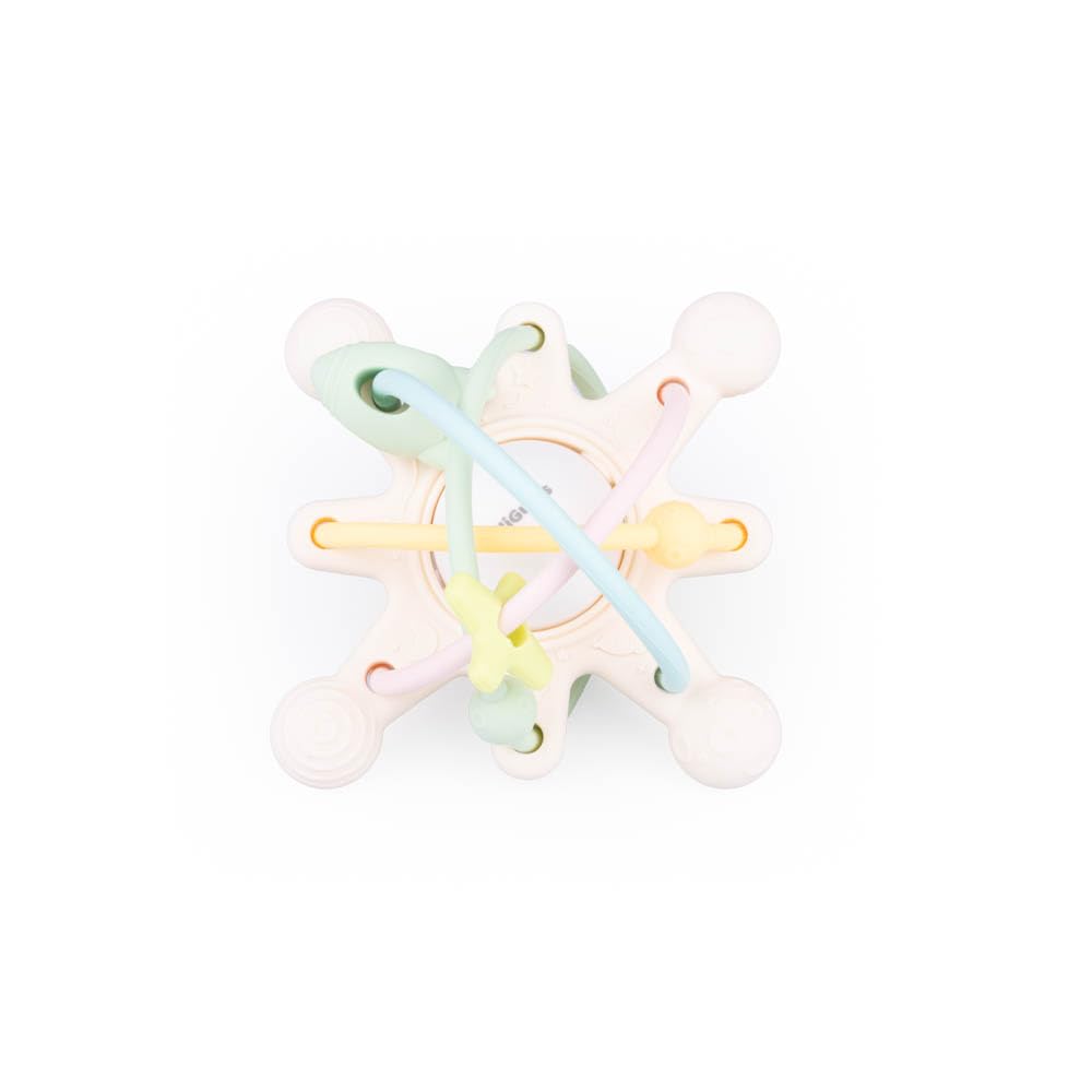 GiliGums Cosmo Silicone Baby Rattle Teether – Pastel | BPA-Free 3D Sensory Teething Toy | Multi-Textured Chewable Arms & Pullable Rings | Food Grade Silicone | Developmental Grip Toy 3-36 Months