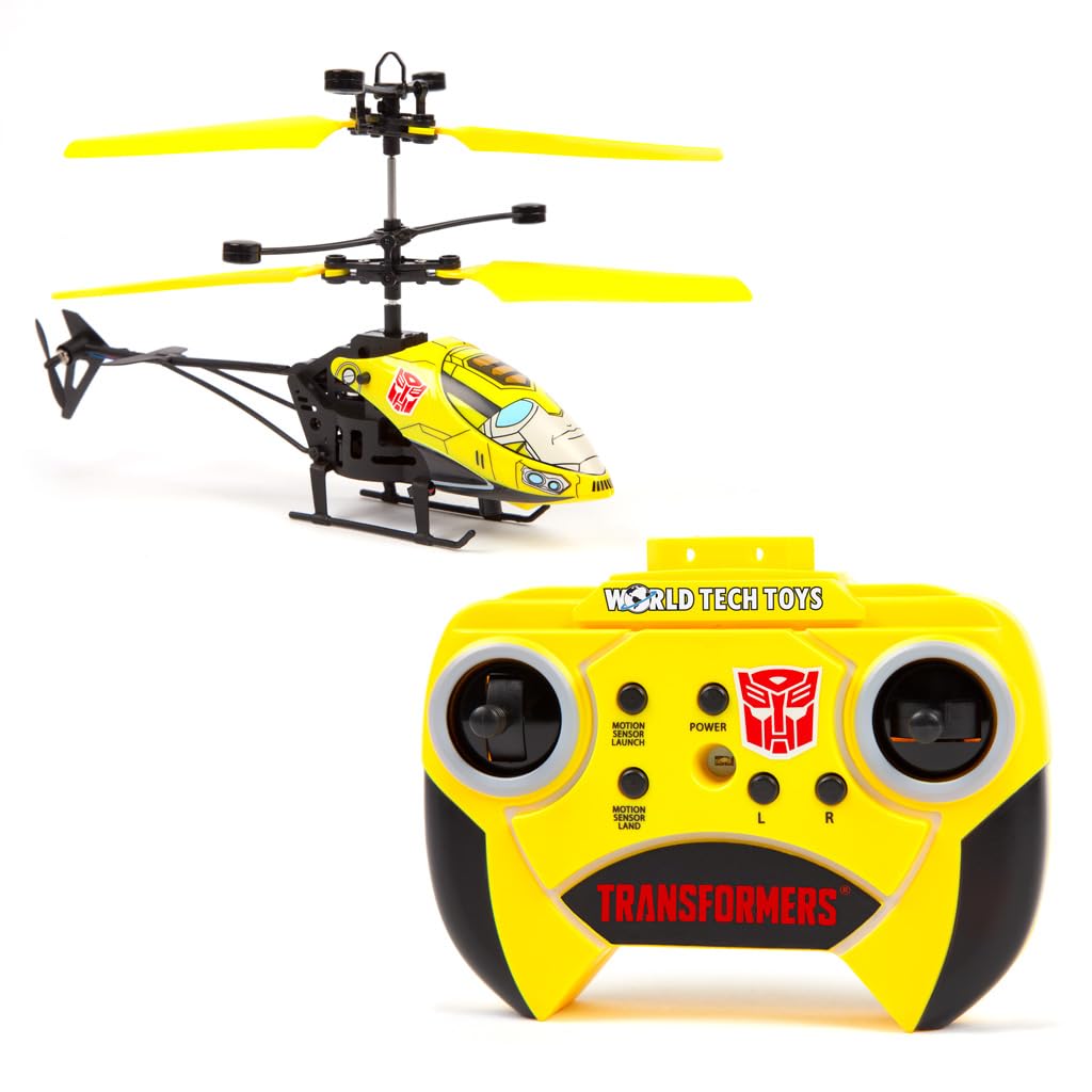 World Tech Toys Hasbro Transformers Bumblebee RC Helicopter – Easy-Fly Remote Control Helicopter with LED Lights, Durable Body, Coaxial & Rear Rotors – Kids 8+