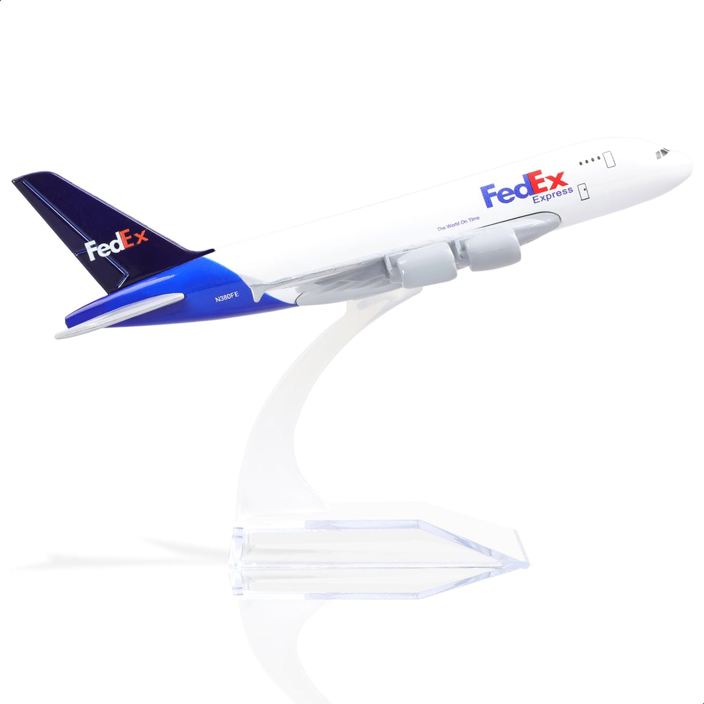 QIYUMOKE 1/400 Diecast Metal Airplane Model Compatible for Airbus A380 FedEx 15cm, Mini A380 Model Plane with Stand, Aircraft Collectible for Aviation Enthusiasts, Desktop Decor Gift for Adult
