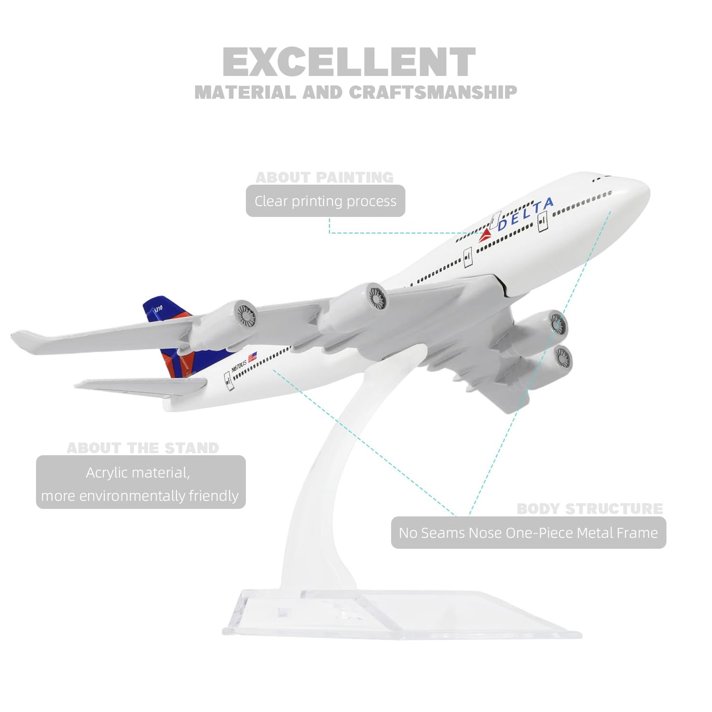 QIYUMOKE 1/400 Plane 747 Model Diecast Metal Airplane Model kit (6 inches) for Boeing 747 Airlines Plane with Stand for Aviation Gift, Desktop Display Decorations