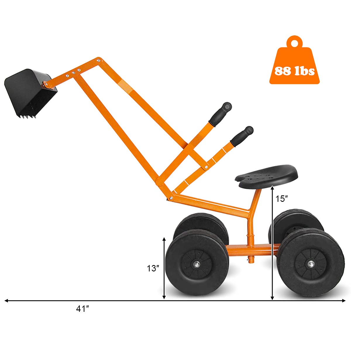 HONEY JOY Ride on Sand Digger, Metal Sit on Crane Sandbox Digger Toy with Seat & Handle, Toddlers Excavator Ride on Toy for Backyard, 4 Wheeler Kids Big Digger Backhoe for Boys Girls