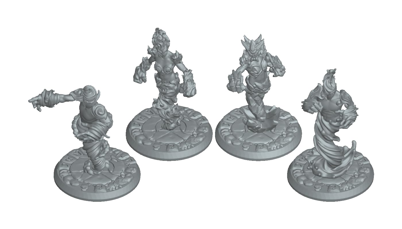 Unleash The Elementals • Air, Fire, Earth, & Water • 3D Printed Elemental Miniature Set (Set of 16) from Dragon Minis