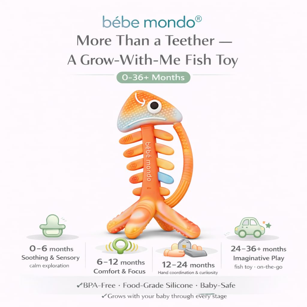 3 in 1 Infant Toys, Baby Teething Toys 3–6 6–12 Months, Teethers for Babies 0–3–6–12 Months for Teething Relief, Baby Gift, Baby Teether Toys, Silicone Sensory Toys,USA Patent Pending, Fish (Rainbow)