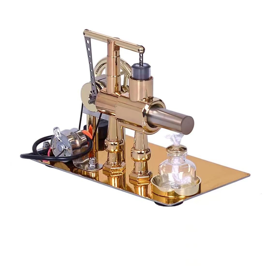PUOSUO Hot Air Stirling Motor Power Generator Alpha Engine Model with LED Lights Kit Teaching Stirling Engine Kit for Adults Desktop Educational (D)