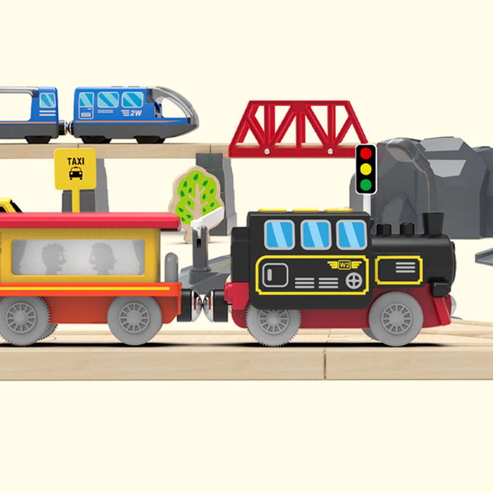 TOPLIVING Motorized Train Toys for Toddlers, Battery Operated Locomotive Train for Wooden Tracks, Trains Accessories Compatible with Thomas, Brio, Chuggington, Melissa and Doug (Battery Not Included)