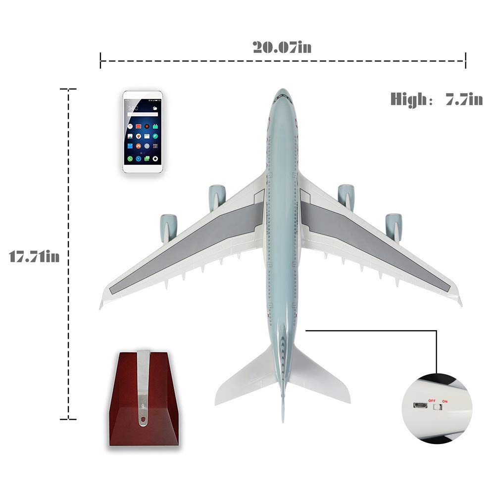 Qatar A380 Plane Diecast with LED Light(Touch or Sound Control) - 18' 1:160 Scale Airplane Model for Decoration or Displays
