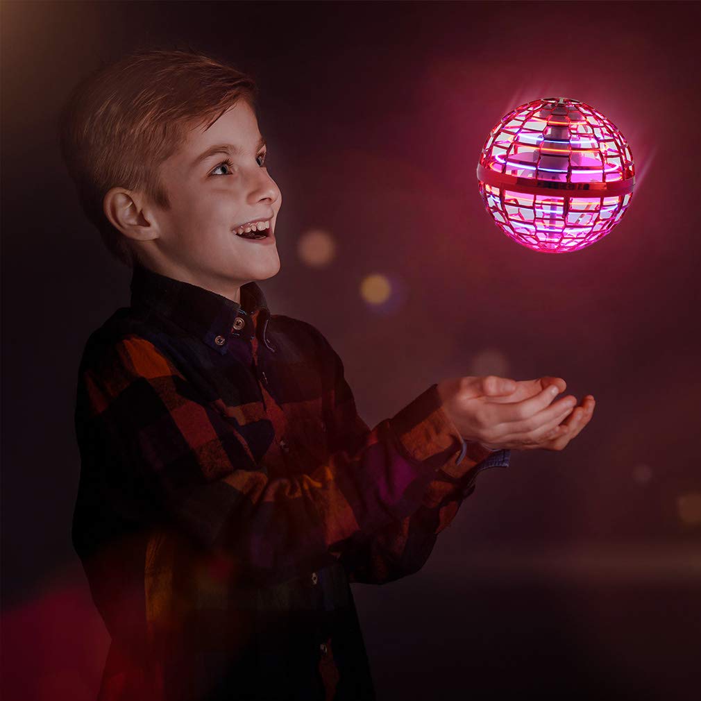 Kidsjoy Flying Ball Toys, Upgraded Rechargeable Hand Controlled Spinner 360°Rotating Built-in LED Mini Orb Drone Flying Boomerang Balls Gifts Choice for Boys Kids Adults Indoor Outdoor (Pink)