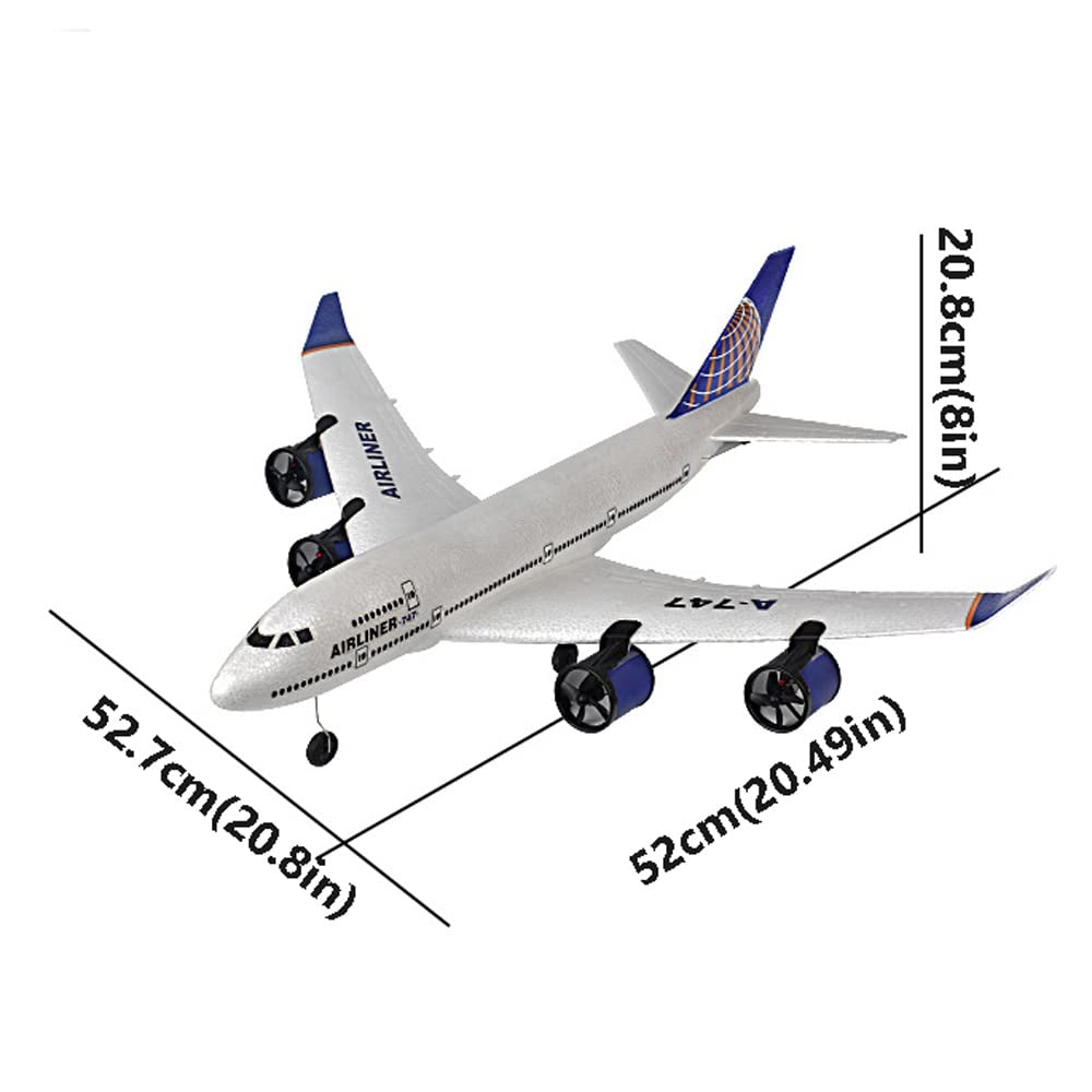 SSBHDM RC Plane Simulation A-747 Passenger Aircraft 2.4GHZ Rc Aircraft Glider, 360° Rollover Automatic Gyroscope Balance Airplane, 3-Channel Fixed-Wing RC Drone Toy with LED Searchlight