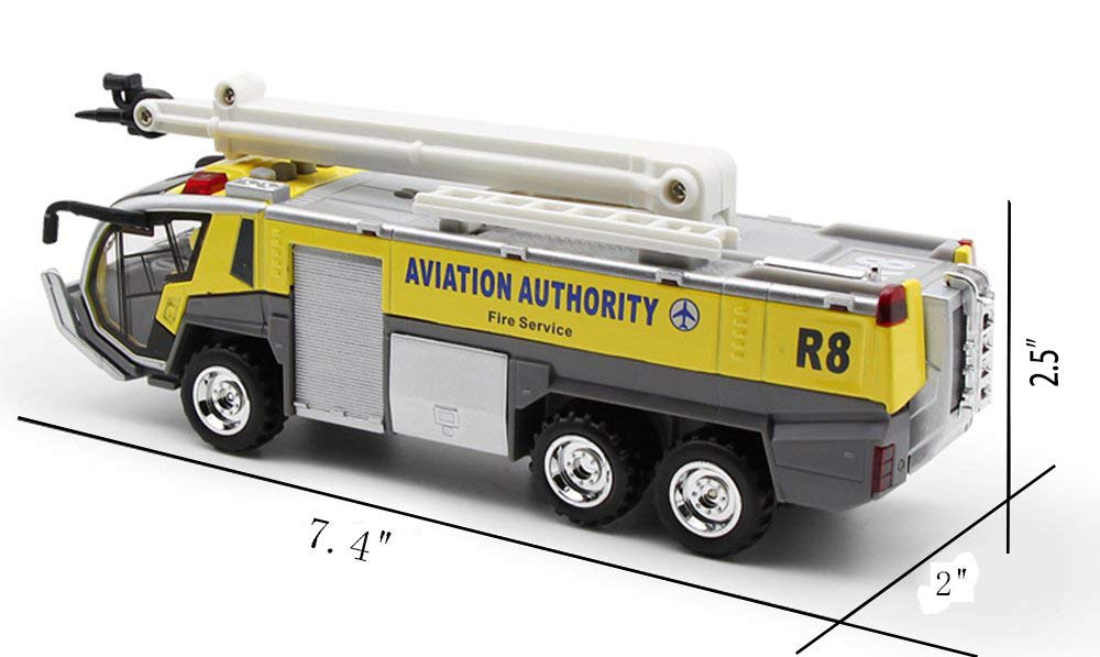 Ailejia Airport Fire Trucks Toy for Boys Fire Engine Toys Fire Engine Pullback Friction Toy Airport Rescue Diecast Vehicle Model (Yellow)
