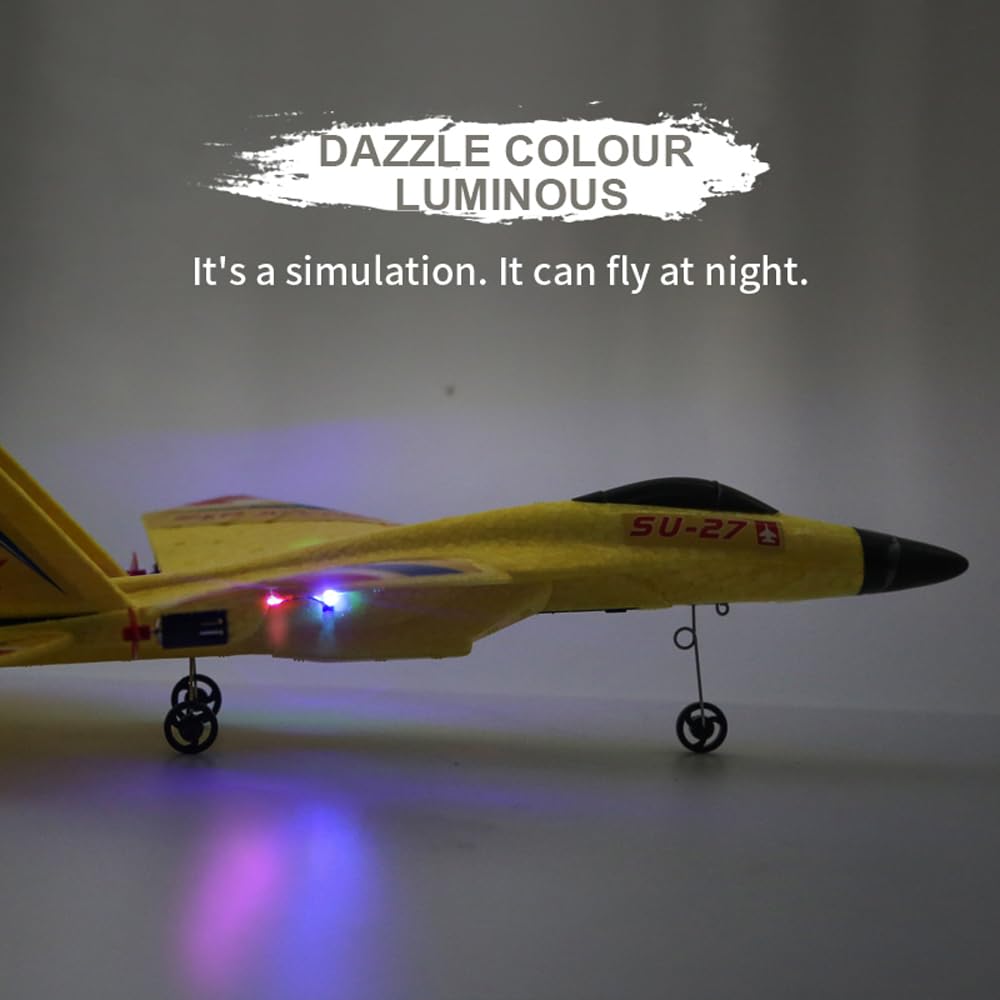 Yellow SU-27 RC Fighter Jet, Remote Control Airplane with Stunt Flight, Anti-Crash Foam Aircraft Model for 14+ Ages Teens and Adults, 2.4GHz Remote Control, 3 Batteries for Extended Flight Time