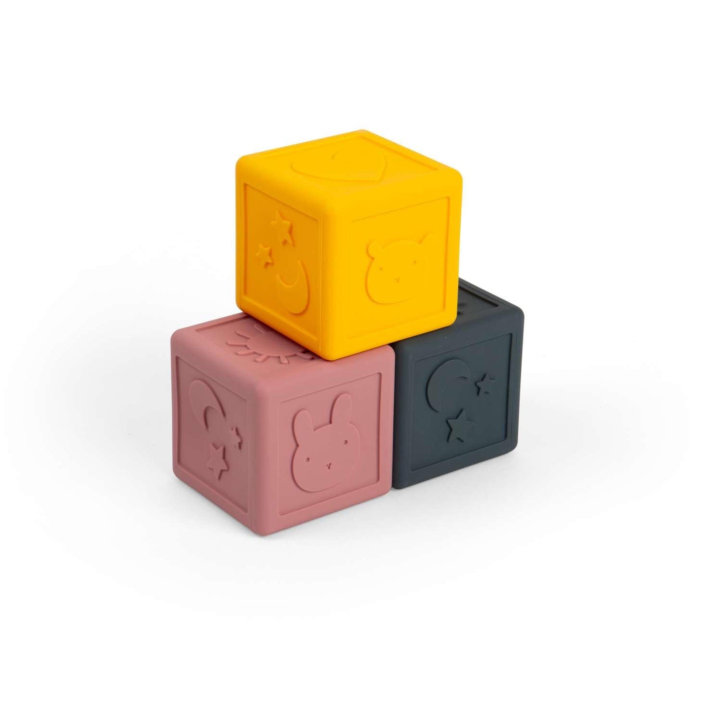 Bigjigs Toys Silicone Sensory Cubes - 3 Piece Soft Blocks Toy for Babies & Toddlers, Montessori Play, Made from 100% Silicone, Gifts for 3 Month Olds +