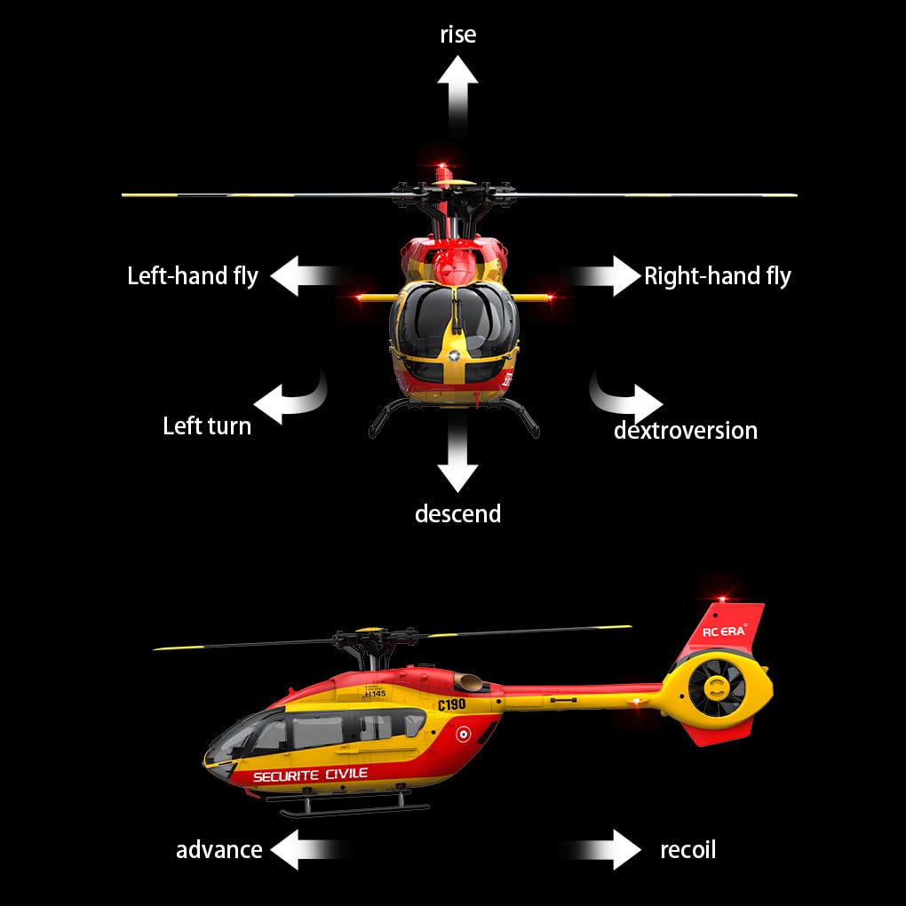 Ssccgym C190 H145 6CH Remote Control Helicopter Aircraft for Adults Beginners RC Heli Single Rotor No Ailerons Maintain Altitude Hover/Optical Flow Positioning RTF 335MM (Yellow 2-Battery)