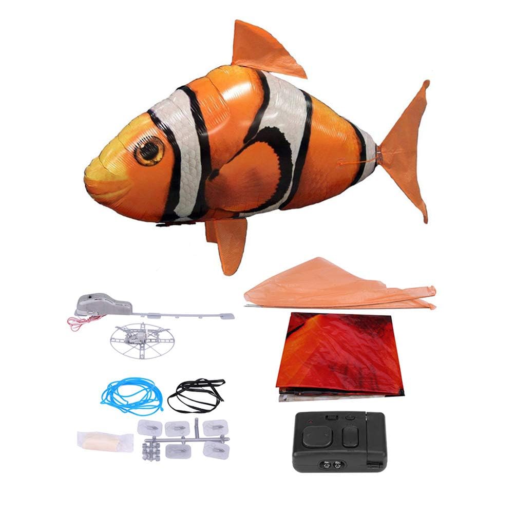 AUOK Remote Control Shark Toys Infrared RC Flying Clown Fish Balloon - Anti-Gravity Indoor Toy with Mid-Air Hovering for Fun Party Decorations & Gifts (Orange)