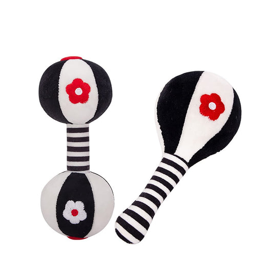 JINBOBUBU Soft Baby Rattles 0-6 Months - 2 Pack Infant Developmental Toys with Black & White Contrast | Sensory Newborn Toys for Girls & Boys | Set (BPA Free)