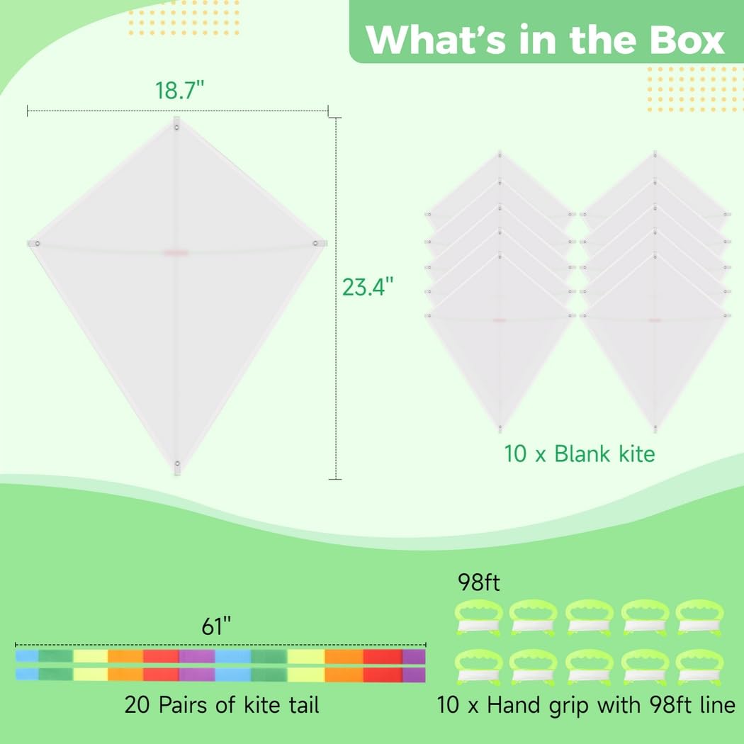 B bangcool DIY Kids Kite Blank Kites Making Painting White Paper Blank Kites with Swivel Line for Kids Outdoor Park Beach Grassland Activities (10PCS)