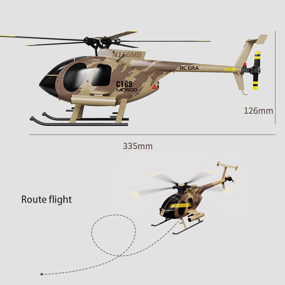 Ssccgym 335MM MD500 C189 Remote Control Helicopter Add Optical Flow Positioning RC Aircraft 2Batteries RC Heli Single Rotor No Ailerons Maintain Altitude Hover Green RTF