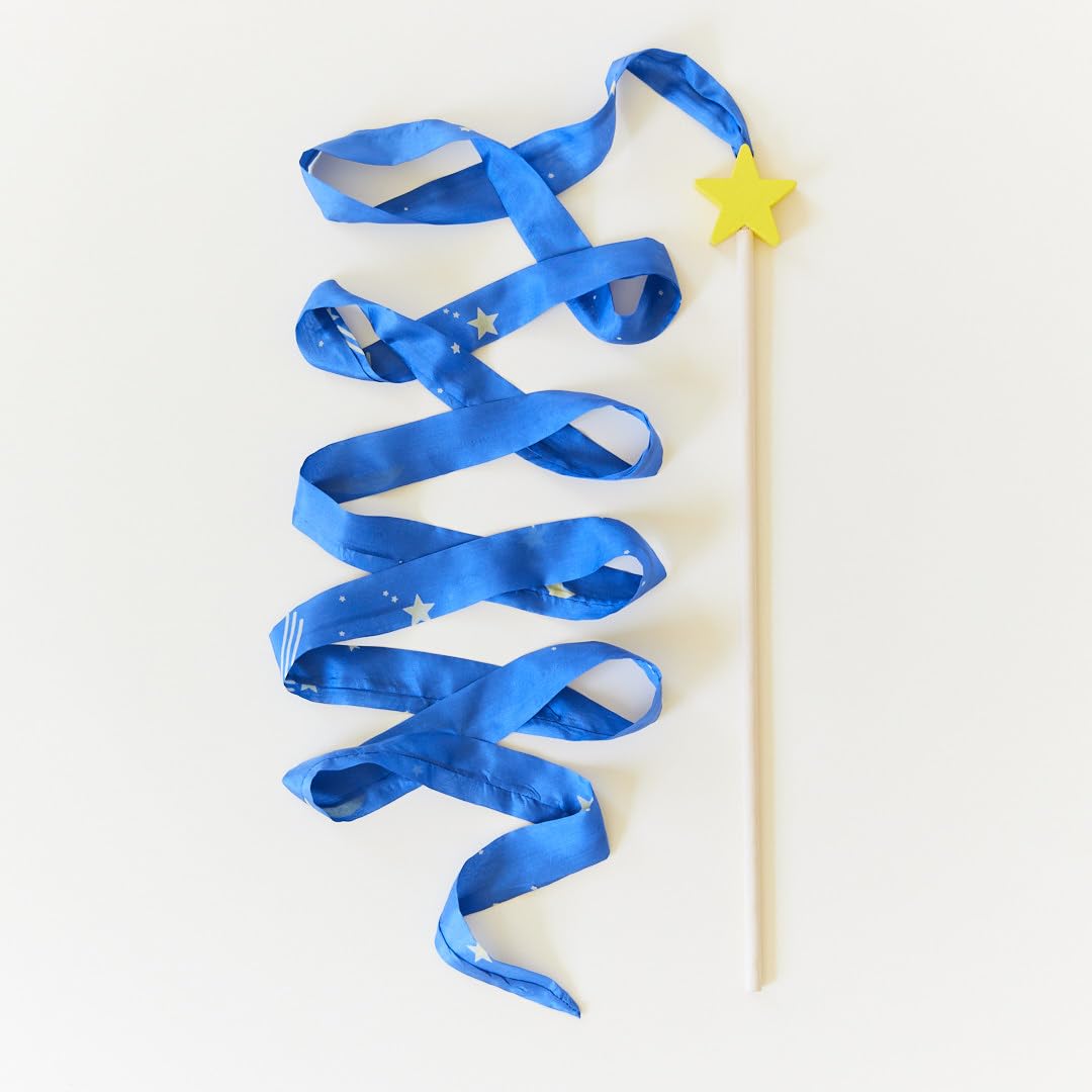 Sarah's Silks Starry Night Streamer - Pretend Play, Dance, Baton Stick Twirling, and Gymnastics Party Favors | 100% Silk and Wood Montessori and Waldorf Toys, 1 Piece