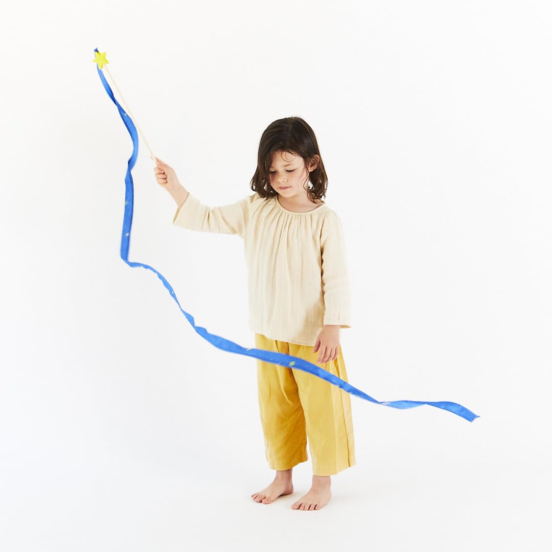 Sarah's Silks Starry Night Streamer - Pretend Play, Dance, Baton Stick Twirling, and Gymnastics Party Favors | 100% Silk and Wood Montessori and Waldorf Toys, 1 Piece