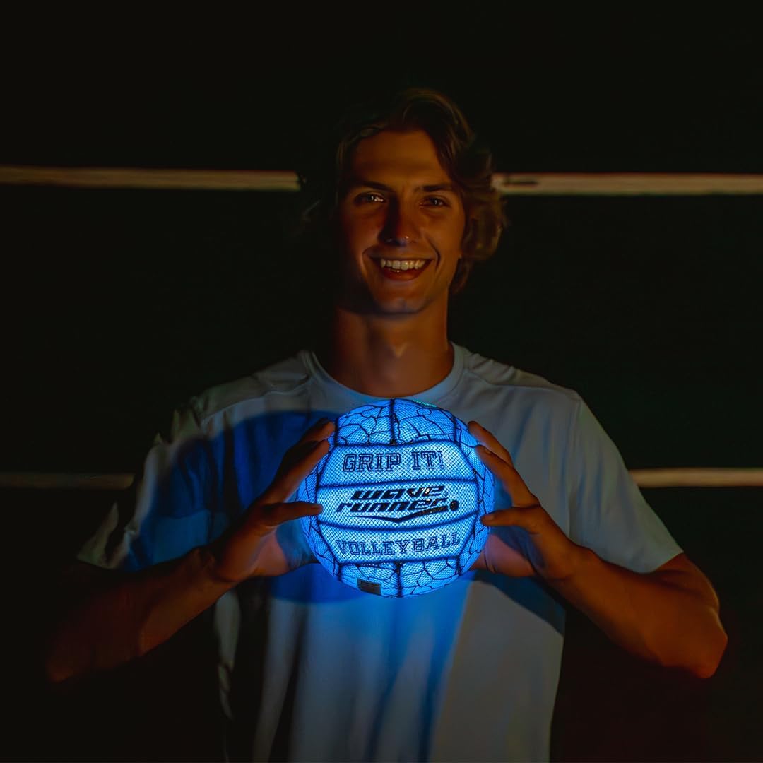 Wave Runner Grip-It Glow in the Dark LED Volleyball — Waterproof Light-Up Ball for Beach, Pool & Night Play — Sure-Grip Texture, Soft-Impact, Outdoor Sports Toy for Kids, Teens & Adults