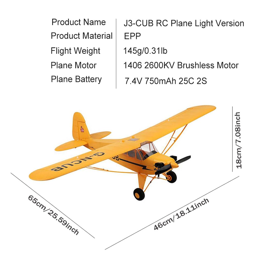 Park10 Toys J3-CUB RC Plane 5CH Remote Control Airplane for Adults 1406 Brushless Motor Outdoor 3D6G Fixed Wing Stunt RC Aircraft with Replaceable Parts (Yellow 2B+LED)