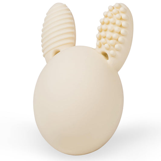 Bunny Eggy Teether Baby Teething Toy Rabbit Egg Rattle Toy Teething Pain Relief for Babies Boys Girls - Cream