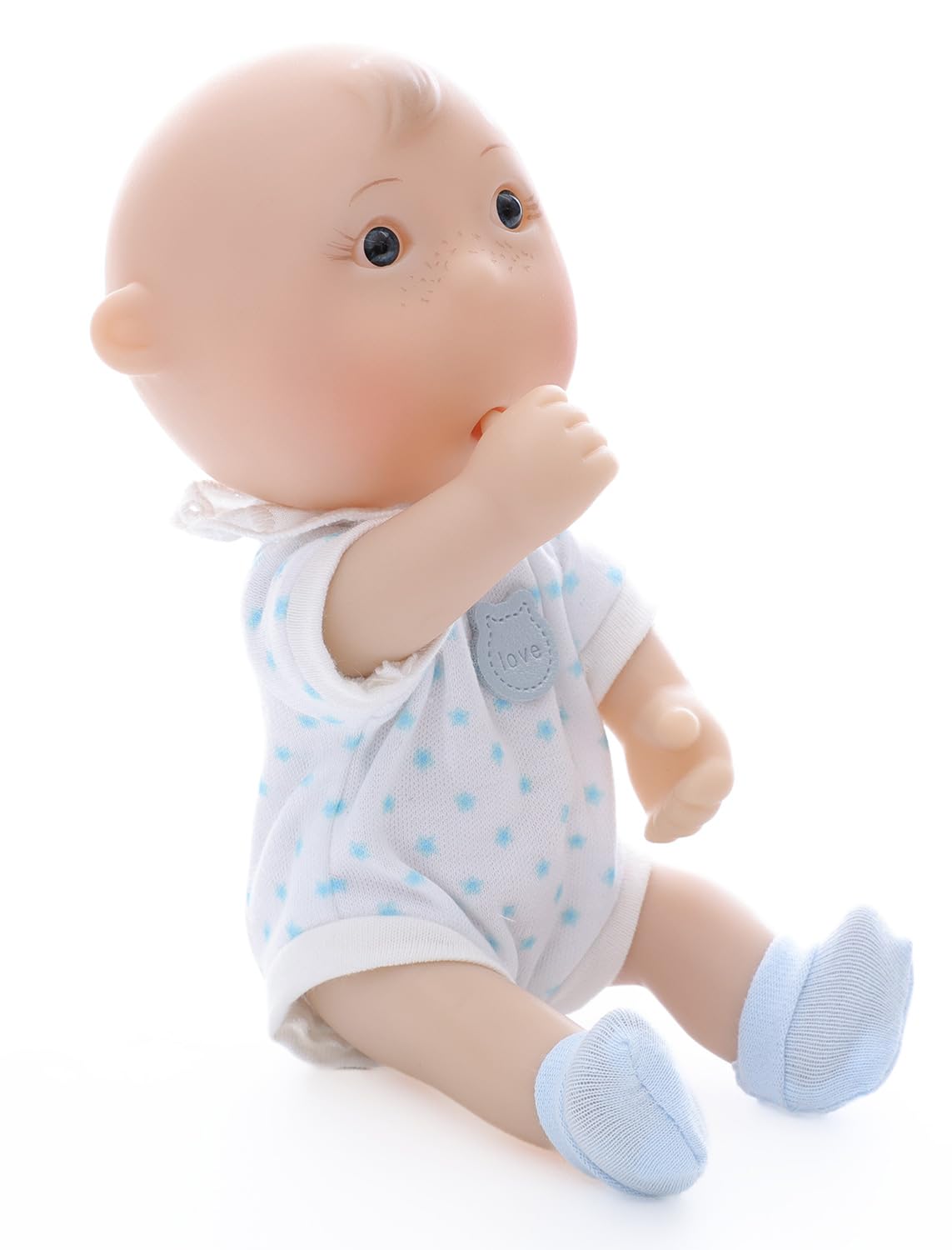 Cloveray Cute Potato Baby Doll, 7 Inch Mini Baby Doll with 5 Movable Joints, Thumb-Sucking Pose, Full Vinyl Doll Gift for Kids and Collectors, Ages 3+ (Blue)