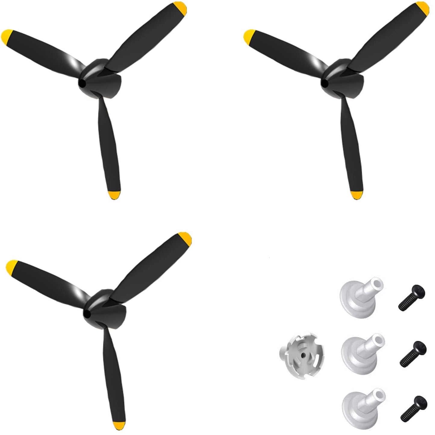 FLYCOLOR 3 Sets Rc Plane 3-Blade Propeller with Propeller Savers and one Adapters for VOLANTEXRC 761-11 761-12 761-13 P40 BF109 Airplane