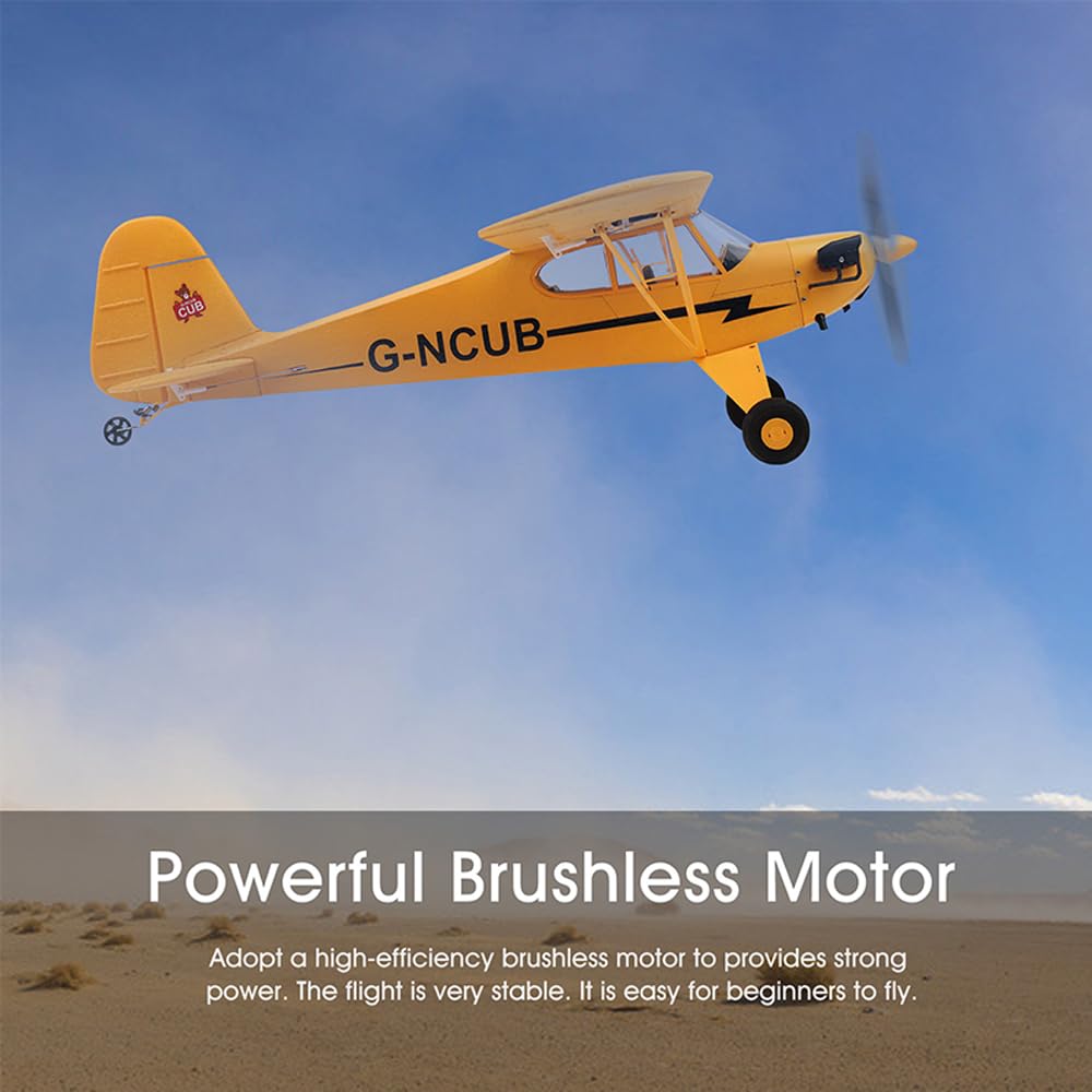 Park10 Toys J3-CUB RC Plane 5CH Remote Control Airplane for Adults 1406 Brushless Motor Outdoor 3D6G Fixed Wing Stunt RC Aircraft with Replaceable Parts (Yellow 2B+LED)