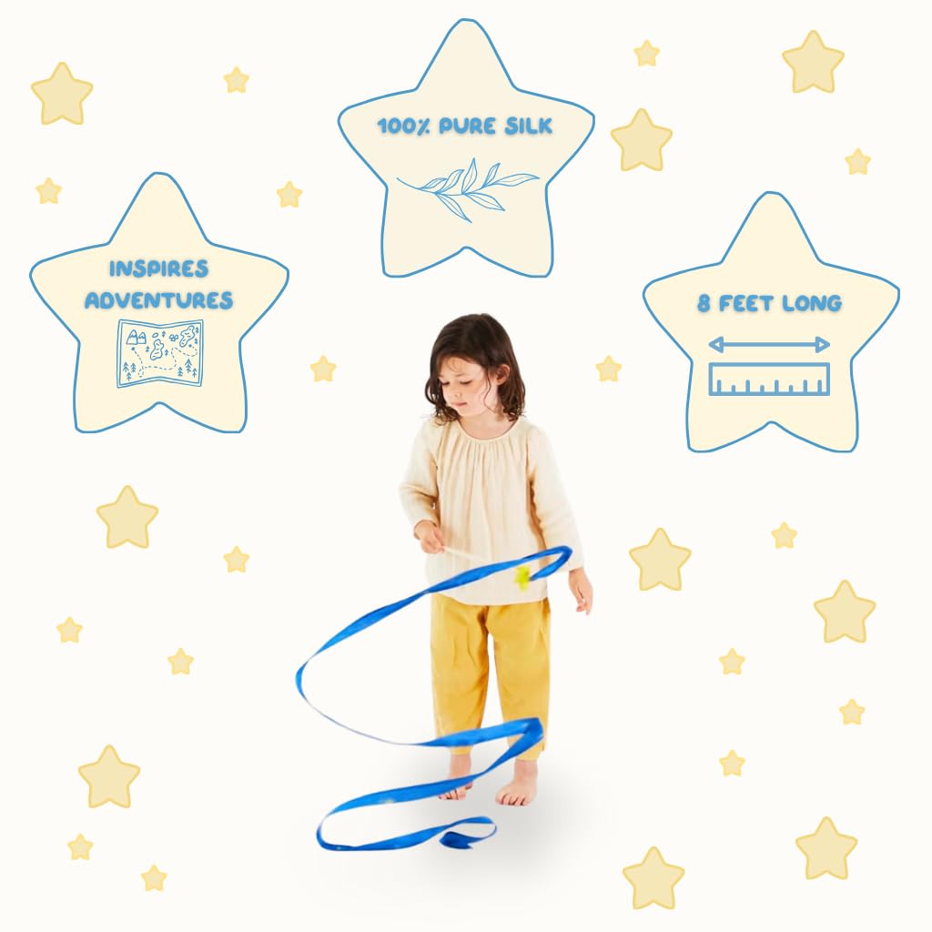 Sarah's Silks Starry Night Streamer - Pretend Play, Dance, Baton Stick Twirling, and Gymnastics Party Favors | 100% Silk and Wood Montessori and Waldorf Toys, 1 Piece