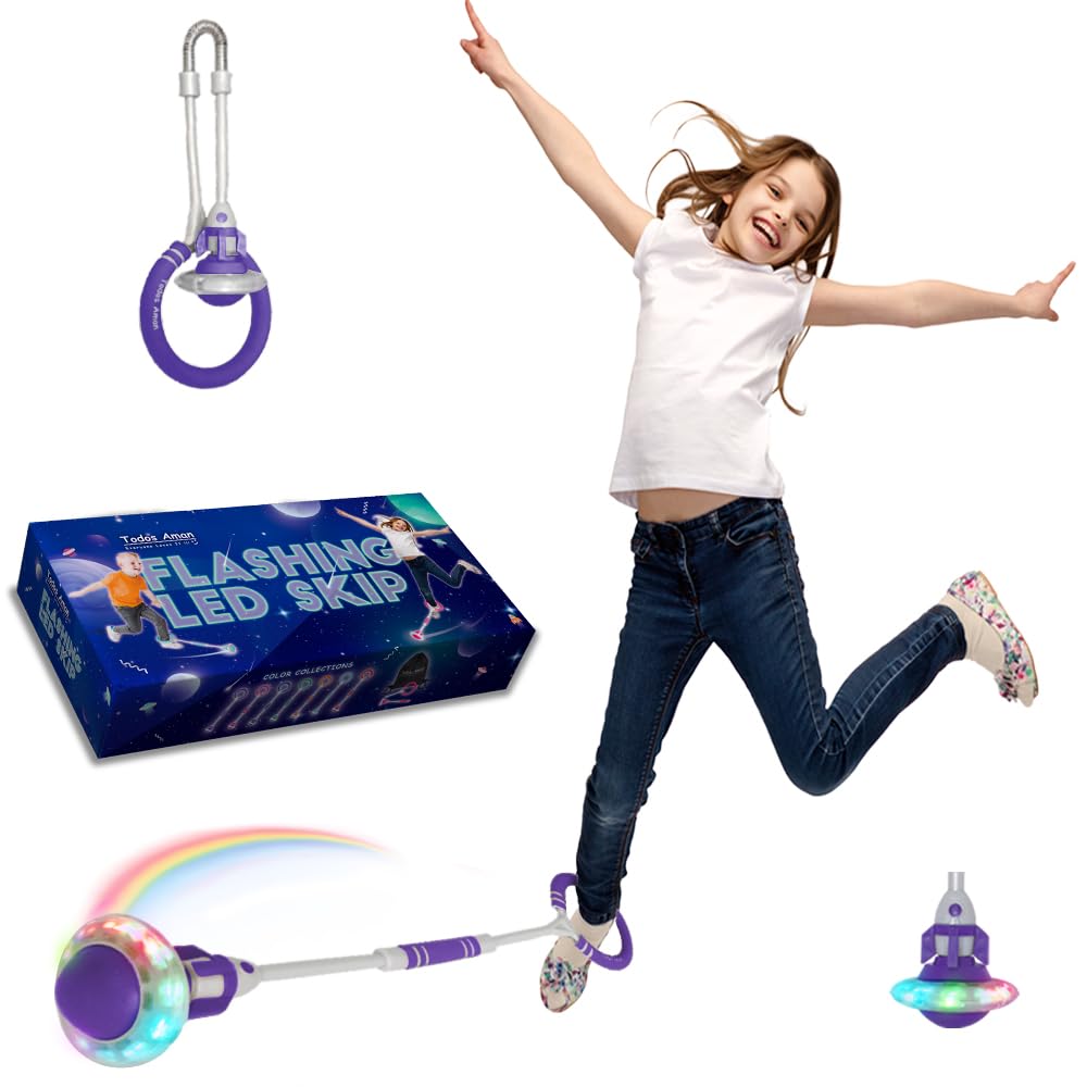 Rocket Flashing LED Ankle Skip Fun Cool Jumping Gift for Ages 5 6 7 8 9 10+ Kids NO Battery Charging Needed Family Exercise Fitness Coordination Balance Extra Energy Burning (Purple, 1-Pack)