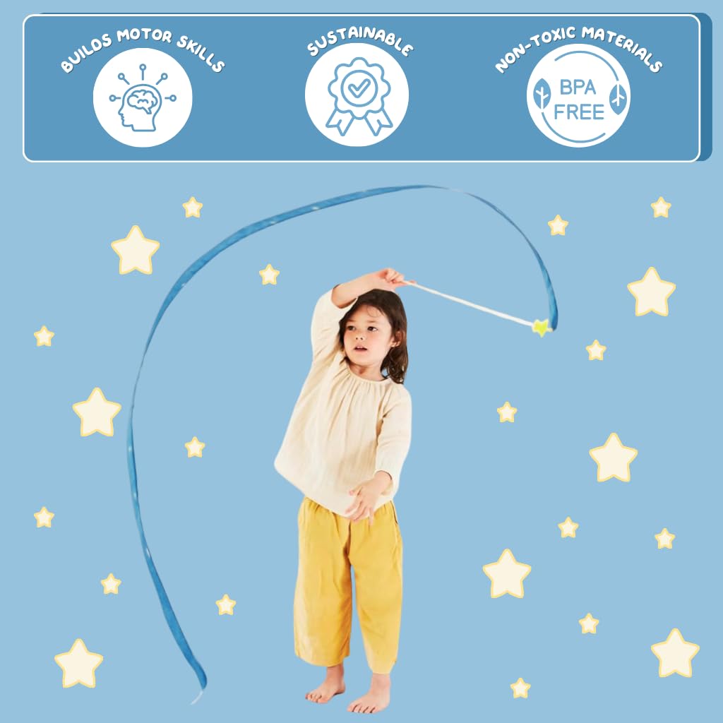 Sarah's Silks Starry Night Streamer - Pretend Play, Dance, Baton Stick Twirling, and Gymnastics Party Favors | 100% Silk and Wood Montessori and Waldorf Toys, 1 Piece