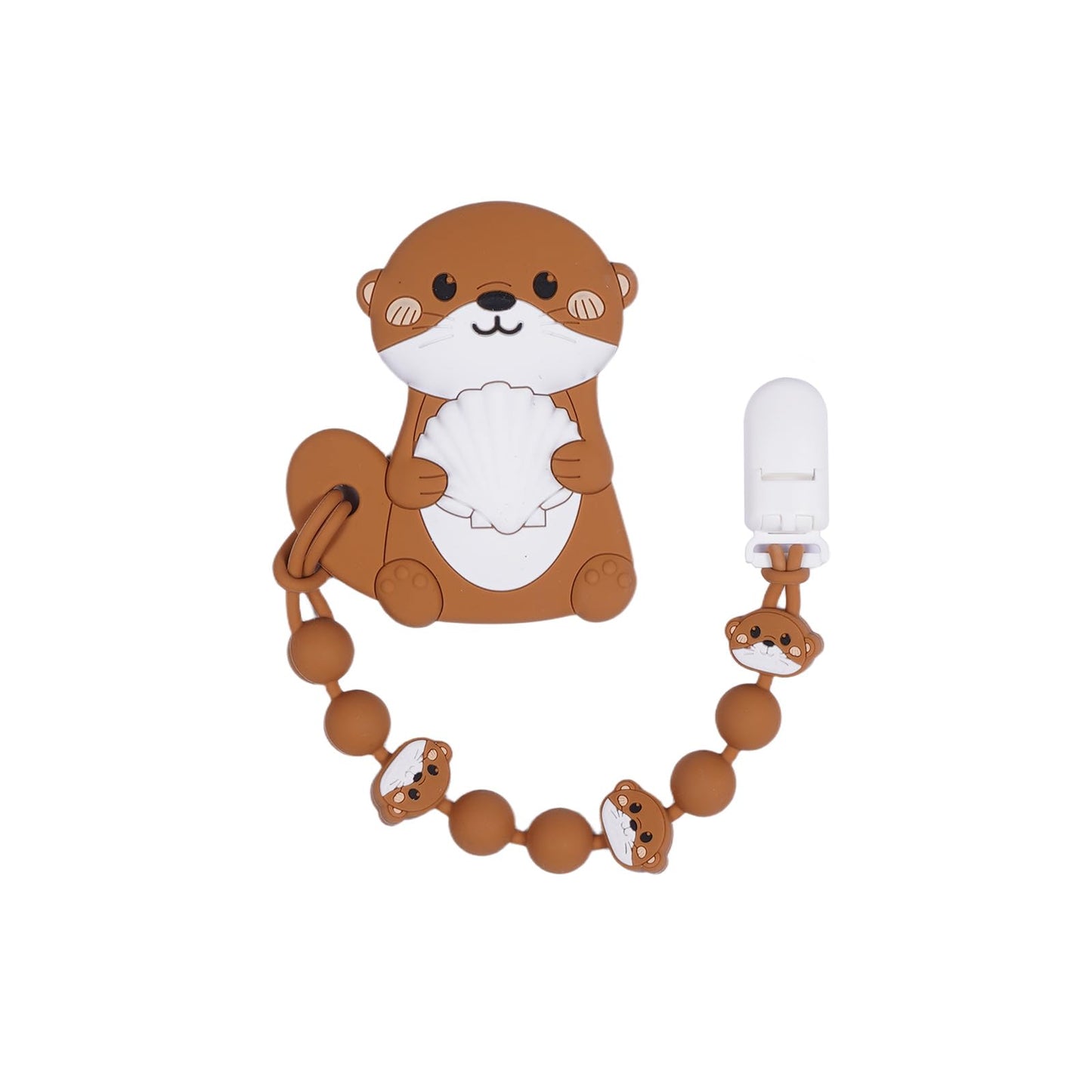 Cute Animal Baby Food Grade Silicone Teether Toy with One Piece Design Pacifier Clip Holder,Teething Toys Gift Set for 3 Months+ Boys and Girls,Freezer Safe,BPA Free (Otter)