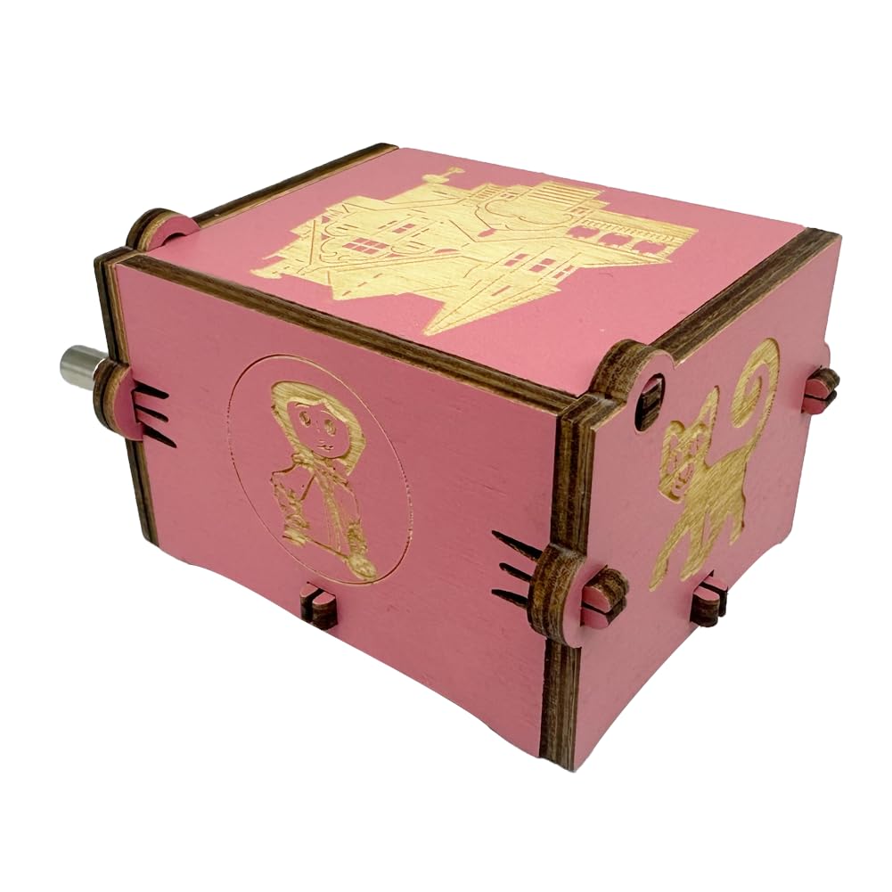 Music Box with Image Engraved Wooden Gifts Mini Musical Box Play Can Can - Orpheus in The Underworld for Birthday/Anniversary/Valentine's Day/Christmas (Pink)