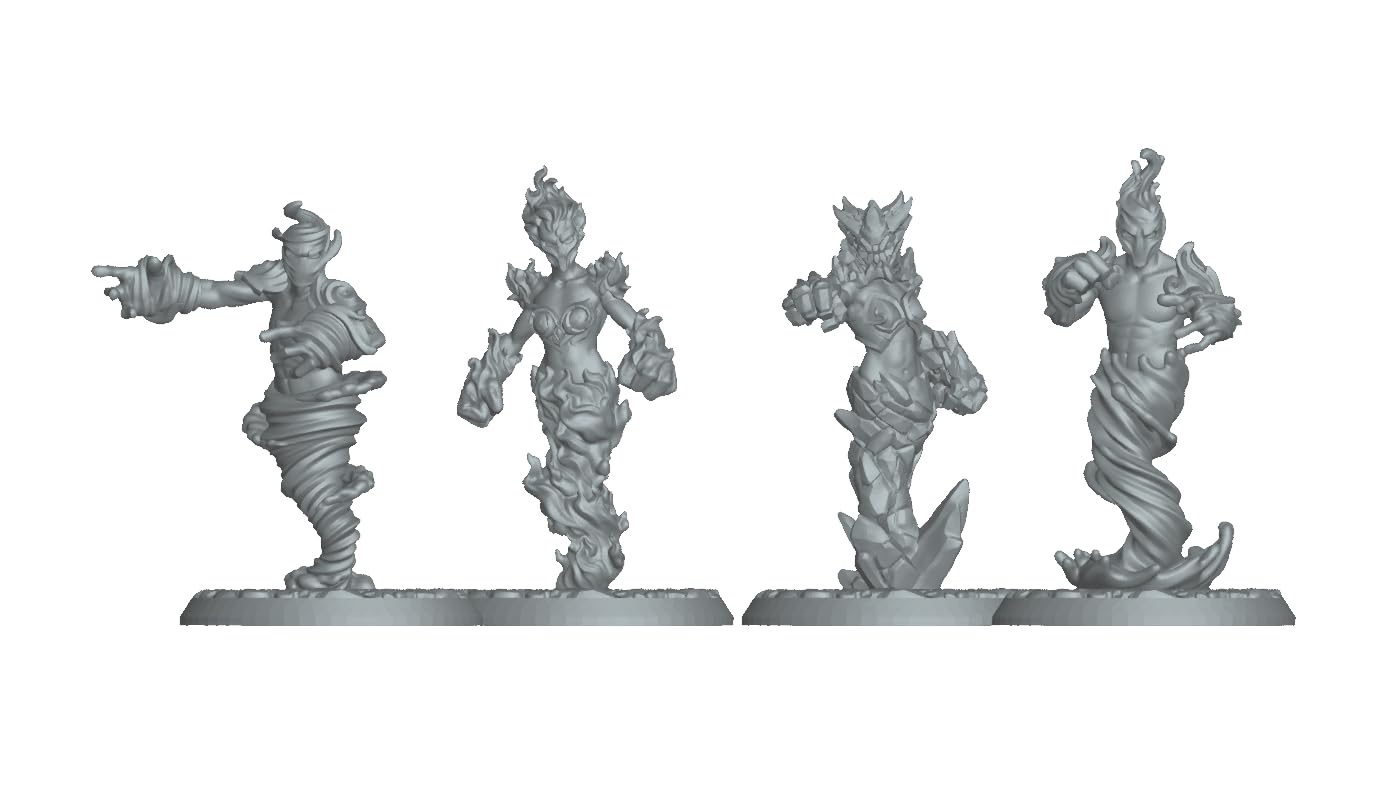 Unleash The Elementals • Air, Fire, Earth, & Water • 3D Printed Elemental Miniature Set (Set of 16) from Dragon Minis
