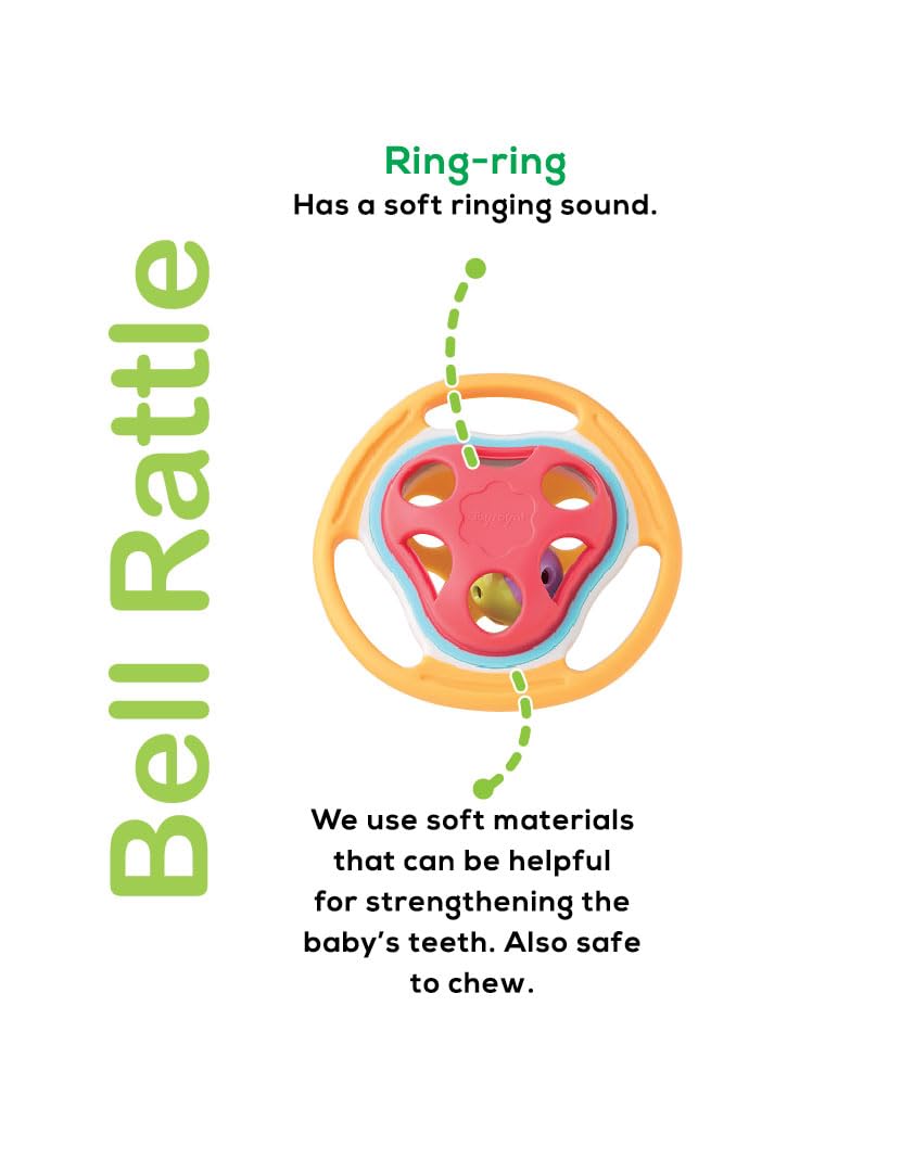 BaBeloved Bell Rattle Baby Teething Toys Multiple Sensory Montessori Baby Teether Toys Soft Food-Grade Teethers for Babies Rattling Teething Relief, Chew Toy for Babies 0-12 Months, BPA Free