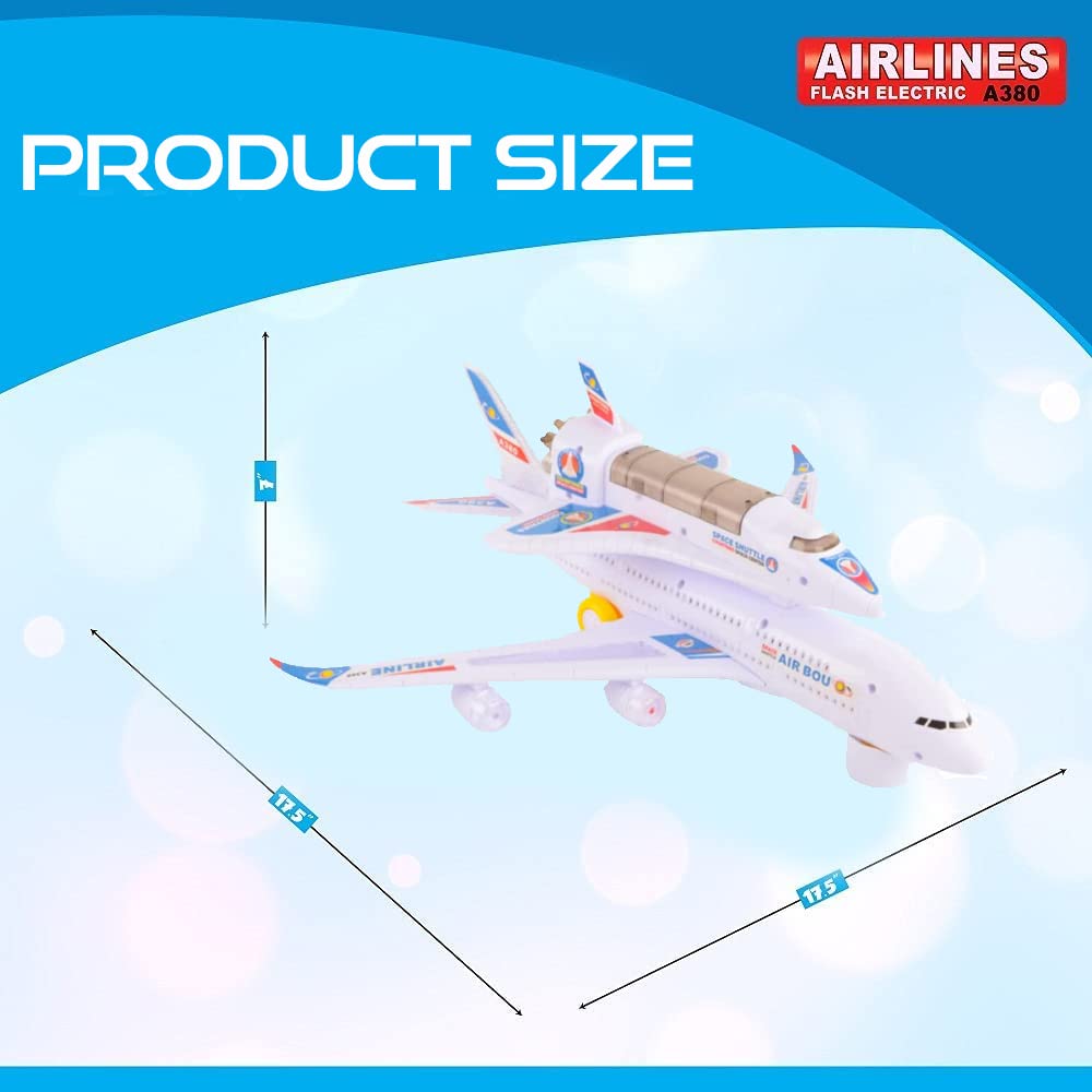 Liberty Imports Electric Airplane Space Shuttle Carrier Transporter Bump and Go Kids Action Toy - Big Model Jumbo Jet with Flashing 3D Lights and Realistic Aircraft Plane Sounds