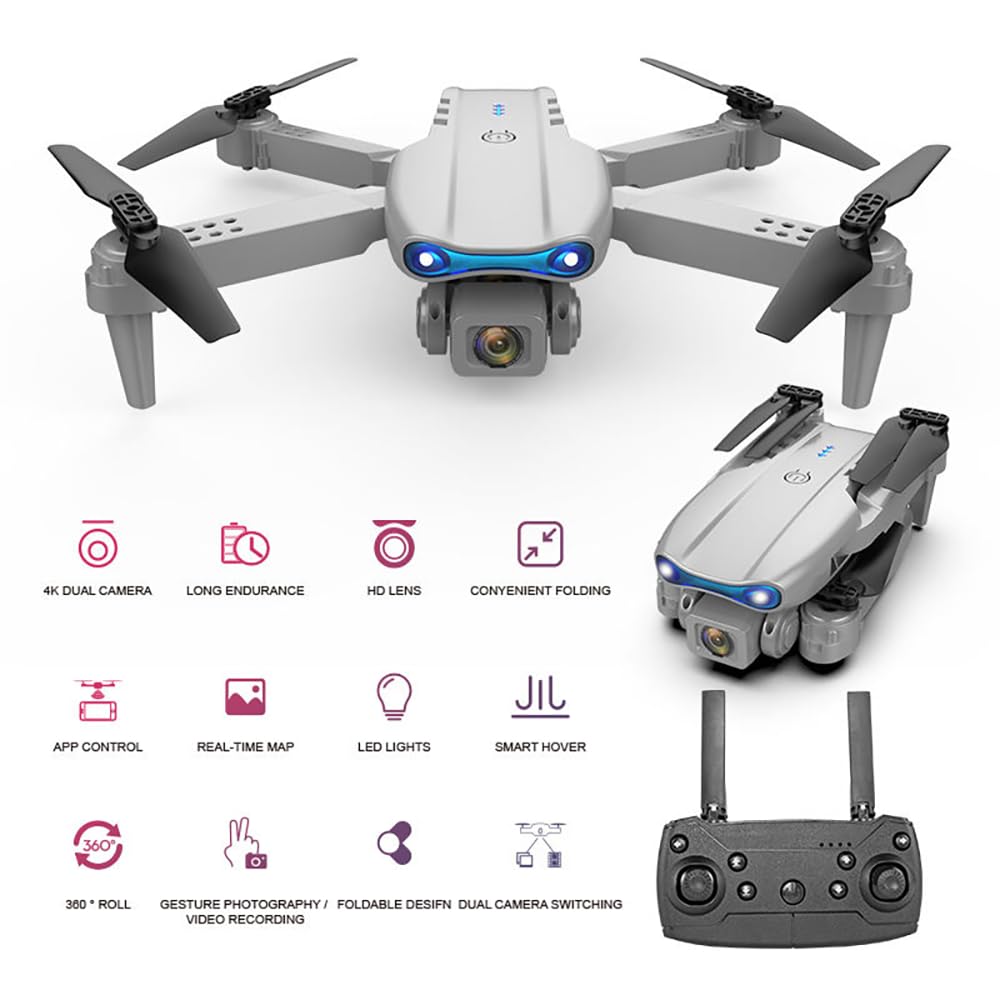Sonilco E99 Mini Drone with Dual Camera, Altitude Hold, One-Key Takeoff/Landing, Foldable Design, Gyroscope, Headless Mode, 2 Batteries, 9–12min Flight Time, Brushed Motor – Wi-Fi FPV Drone for Beginners & Teenagers (Ages 14+) (Gray)