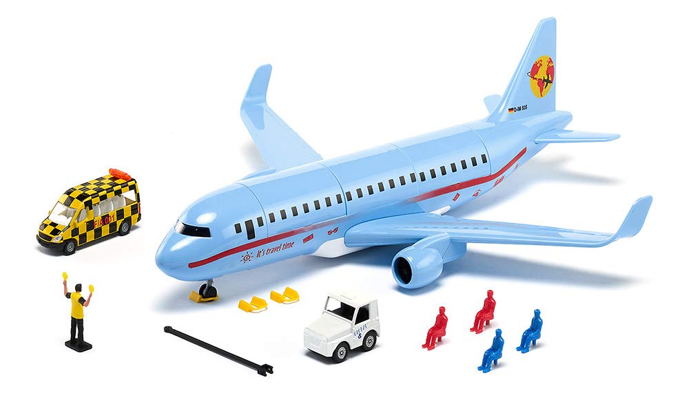 Siku 5402, Airliner with Accessories, Plastic, Light Blue, Multifunctional, Can be Combined Models of The Same Scale