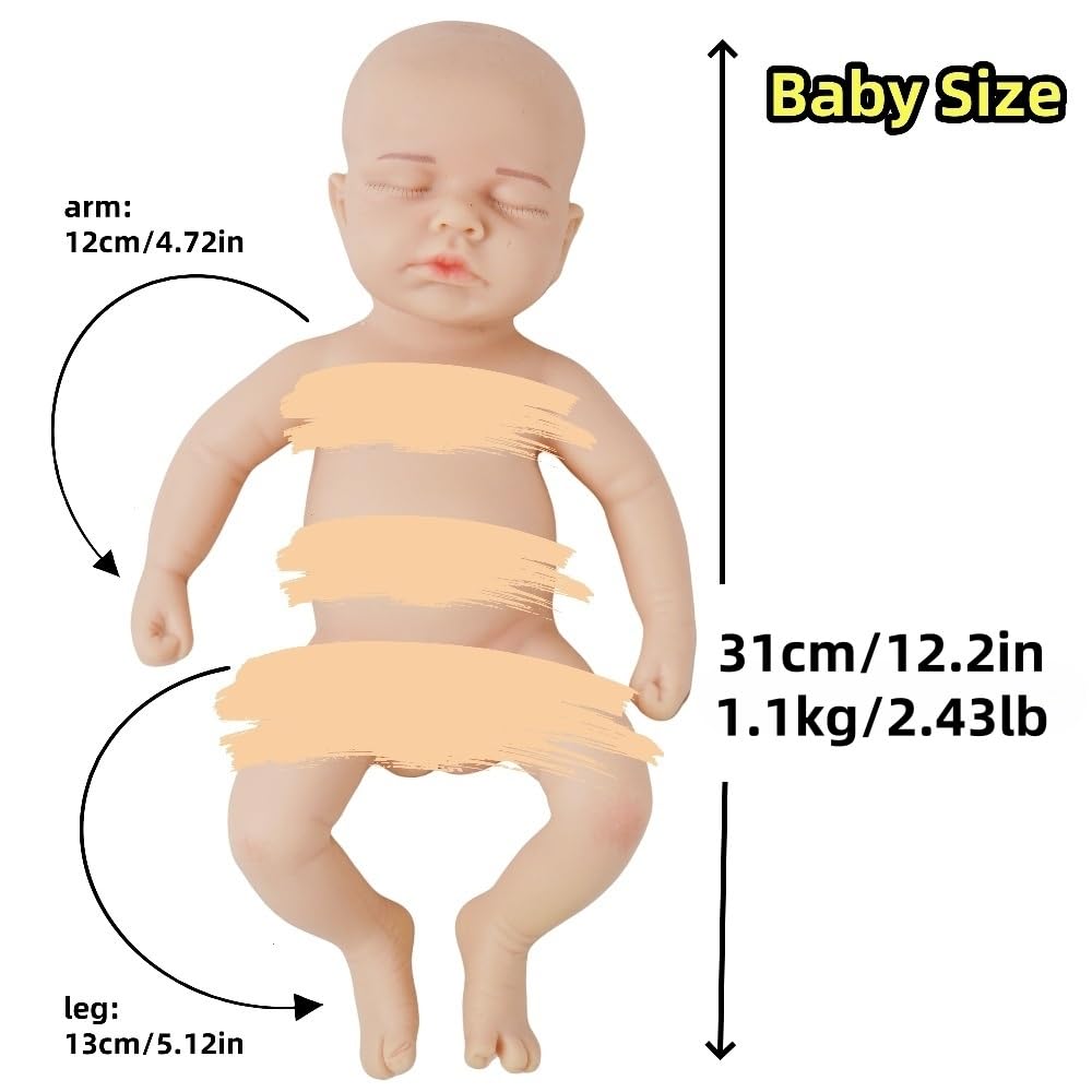 GiggleBabble 12 Inch Full Body Silicone Reborn Baby Doll Girl - Eyes Closed - 2.4lbs Weighted Lifelike Doll - 4.5/5 Stars Vine Tested - Soft Silicone Touch & Safe Gift for Kids 3+