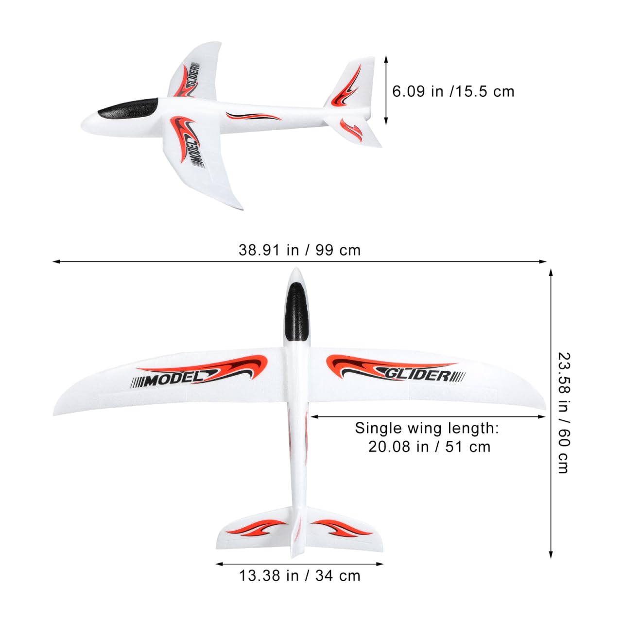 NUOBESTY 2 Pack Airplane, 39" Large Throwing Glider Plane Toy 2 Flight Modes Foam Glider Airplane for Kids Flying Plane Toys for Boys, Girls to Outdoor Play, Birthday Party Favor