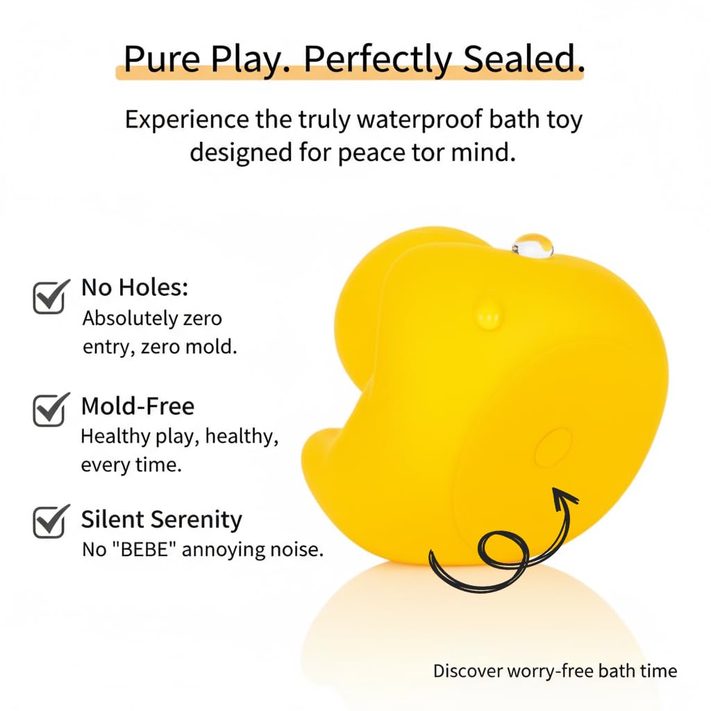 Rubber Yellow Duck,Waterproof No Hole No Squeak 5 Pcs 3.4 Inch No Bebe Noise Ducky Bath Pool Toy Without Hole for Kid Shower Bathtub Toy Birthday Party Decor Cake Topper in Bulk