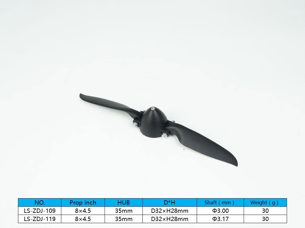 RC Folding Propeller 6" 7" 8" 9" 10" 11" 12" 13.5" 14" 15.5" 16.5" w/Different Spinner Size and Motor Shaft Diameter φ3.0 φ3.17 φ4.0 φ5.0 with Plastic Spiner Cap for RC Airplane (8×4.5, Shaft φ3.17)