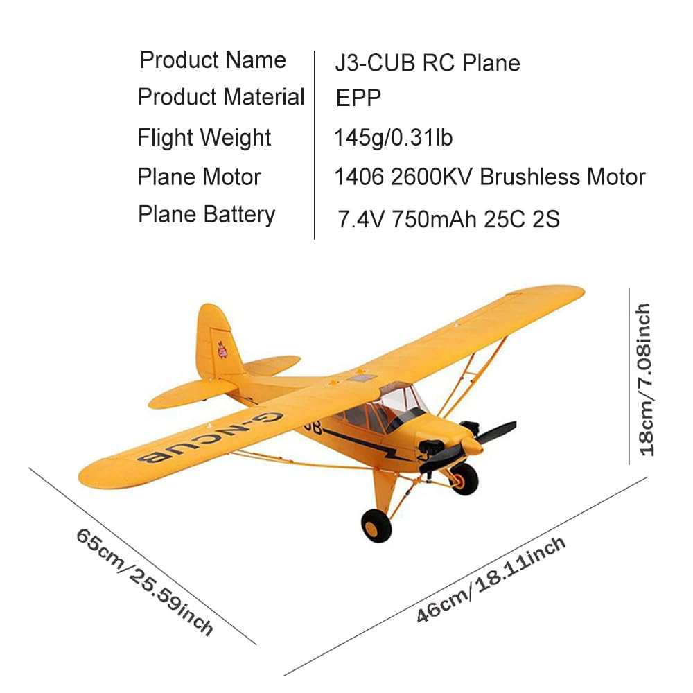 Park10 Toys RC Plane 5CH J3-CUB Remote Control Airplane for Adults 1406 Brushless Motor Outdoor 3D6G Fixed Wing Stunt RC Aircraft with Replaceable Parts (2BSL Yellow)