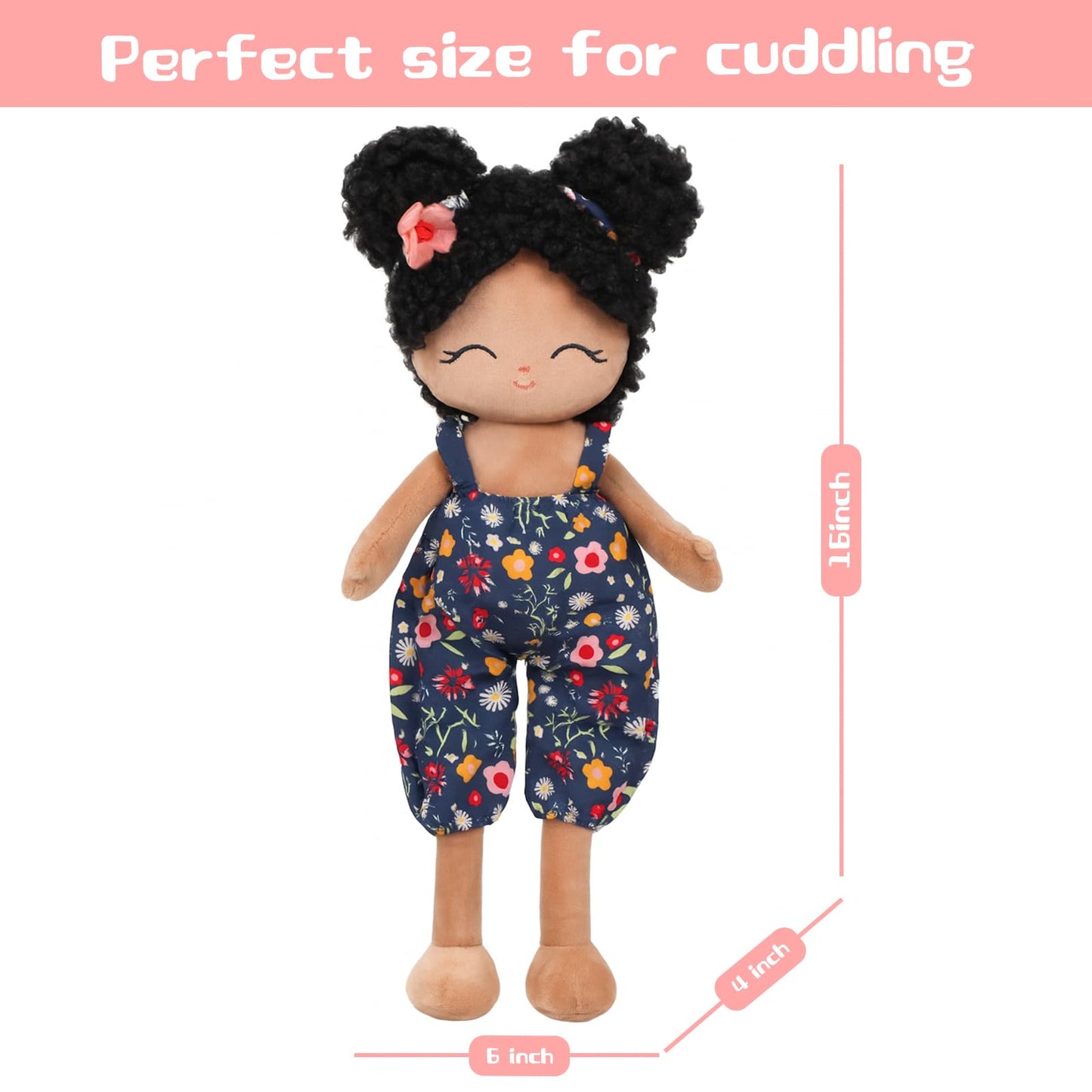 Jumbrace Soft Black Baby Doll Toys 16'' African American Baby Rag Doll for Girls, One Year Old Girl Birthday Gifts,Plush Toys for Toddlers Kids Infants (Black)