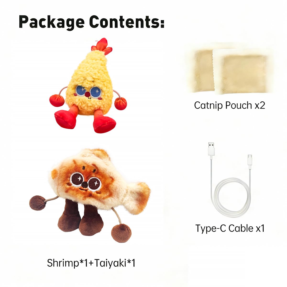Petgravity Jumpy Shrimp Taiyaki Electric Cat Toy, 2 Pack, Tap-Activated 3 Moving Modes Interactive Cat Toys, Exercise Toy for Indoor Cats Kitten with Catnip, Rechargeable