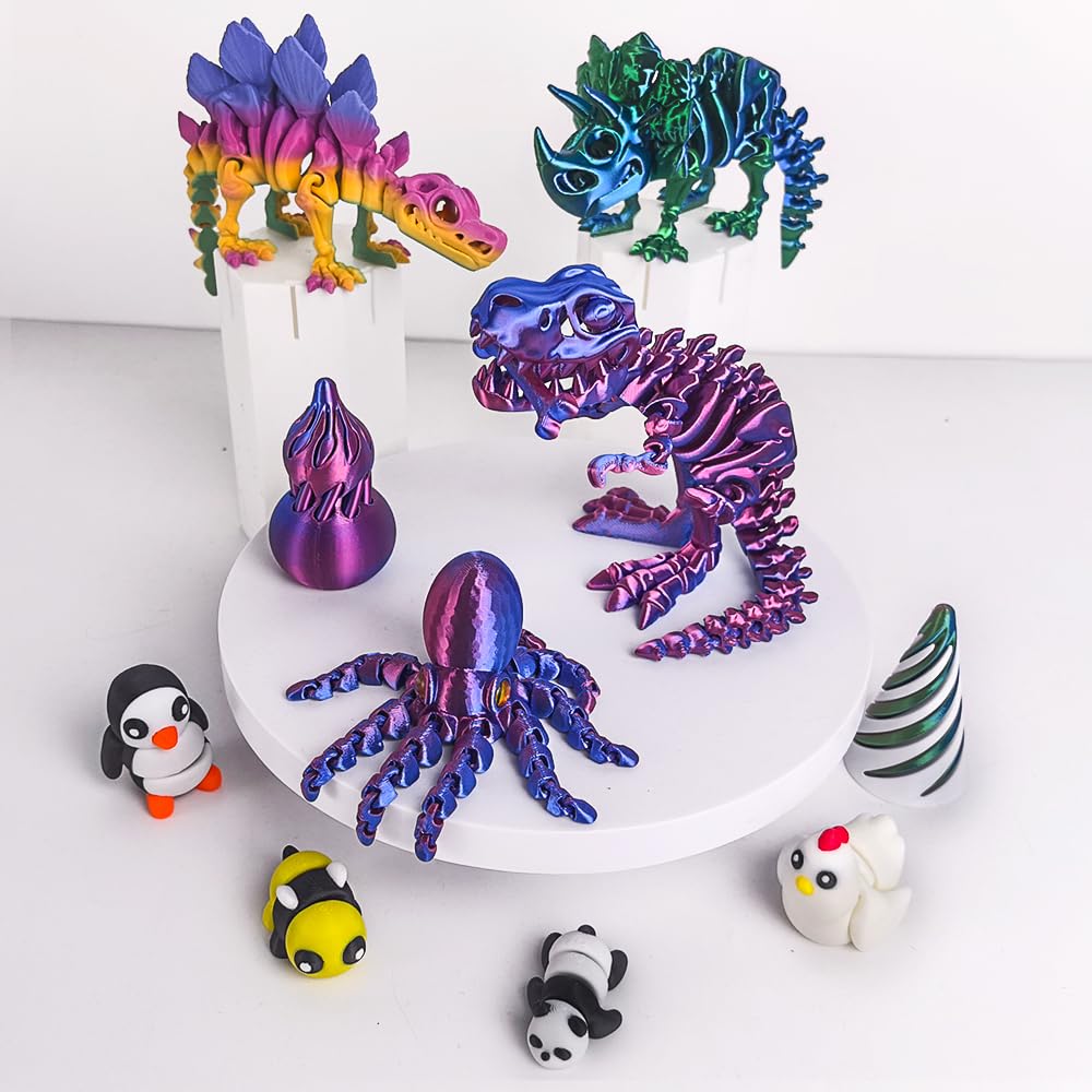 10PCS 3D Printed Animals Toys, Includes Dinosaur Fidget Toys, Impossible Cone Keychain, Spiral Cone Fidget, Mini Vortex Thread Illusion Desk Decor, Fun Desk & Play Toys for Kids,Easter Basket Stuffers